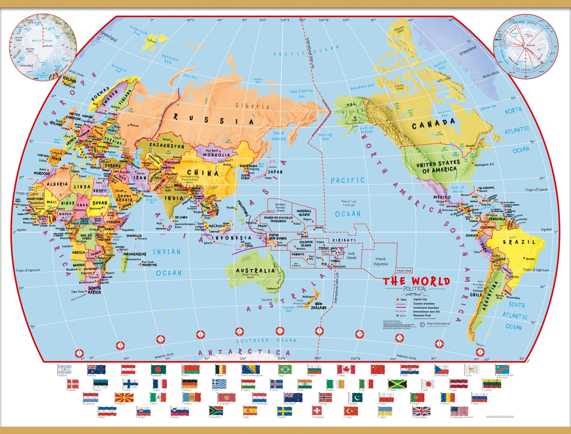 WM00455_L_LWDHB - Primary Pacific Centred World Wall Map Political with flags