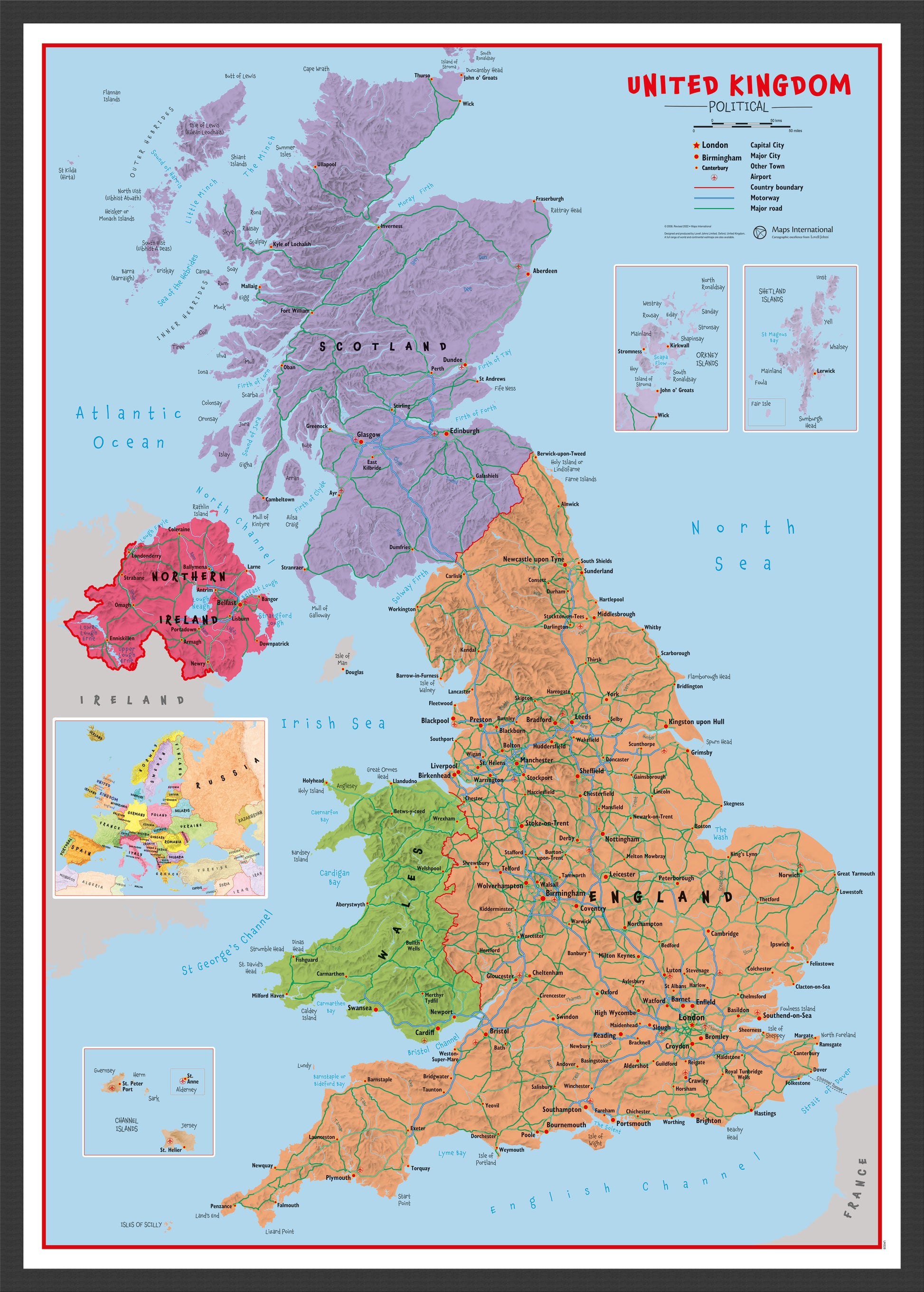 Primary Uk Wall Map Political Black Frame Wdbla