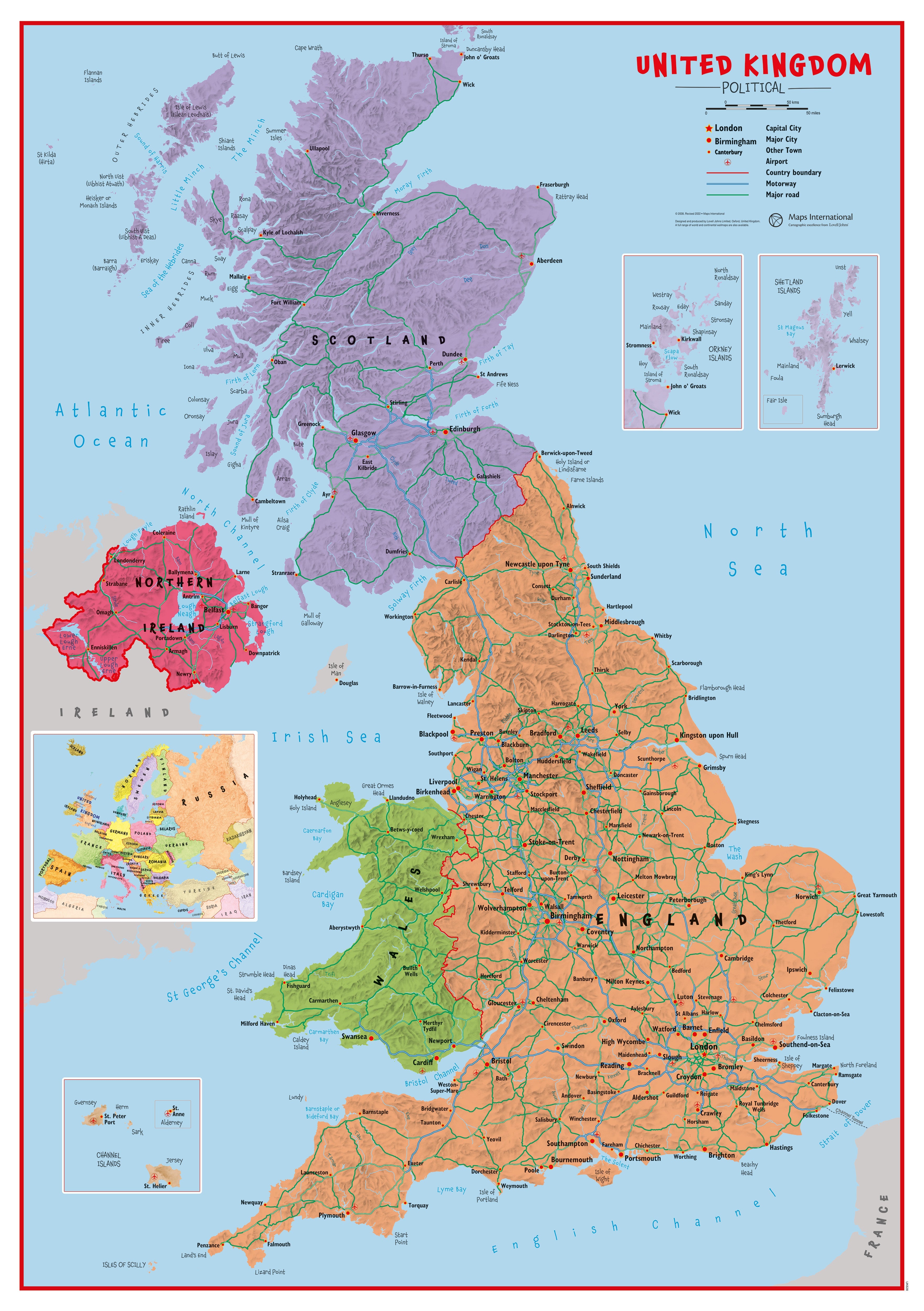 UK00628_H_LAMIN - Primary UK Wall Map Political