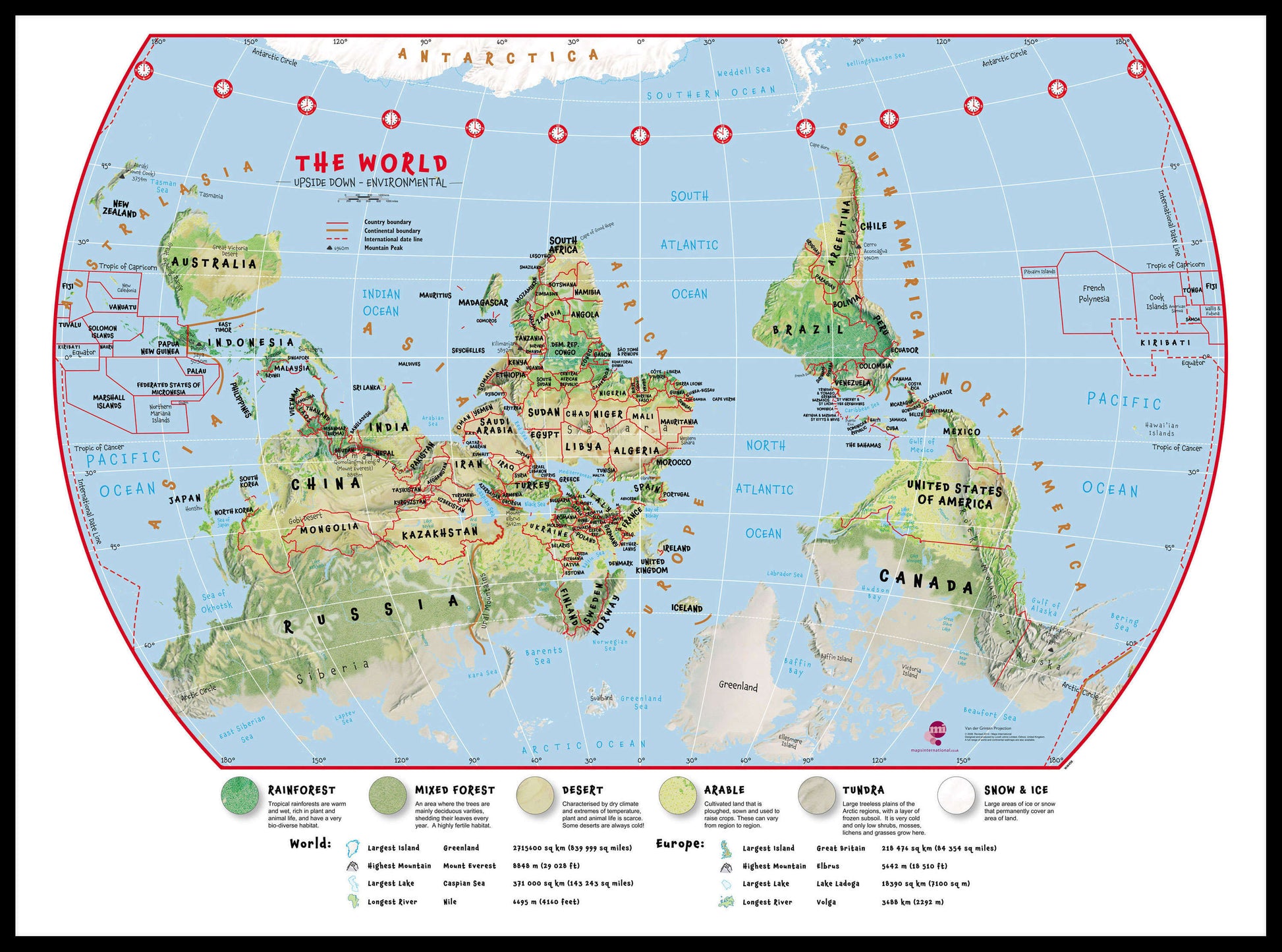 WM00458_L_LBDBL - Primary Upside Down World Wall Map Environmental