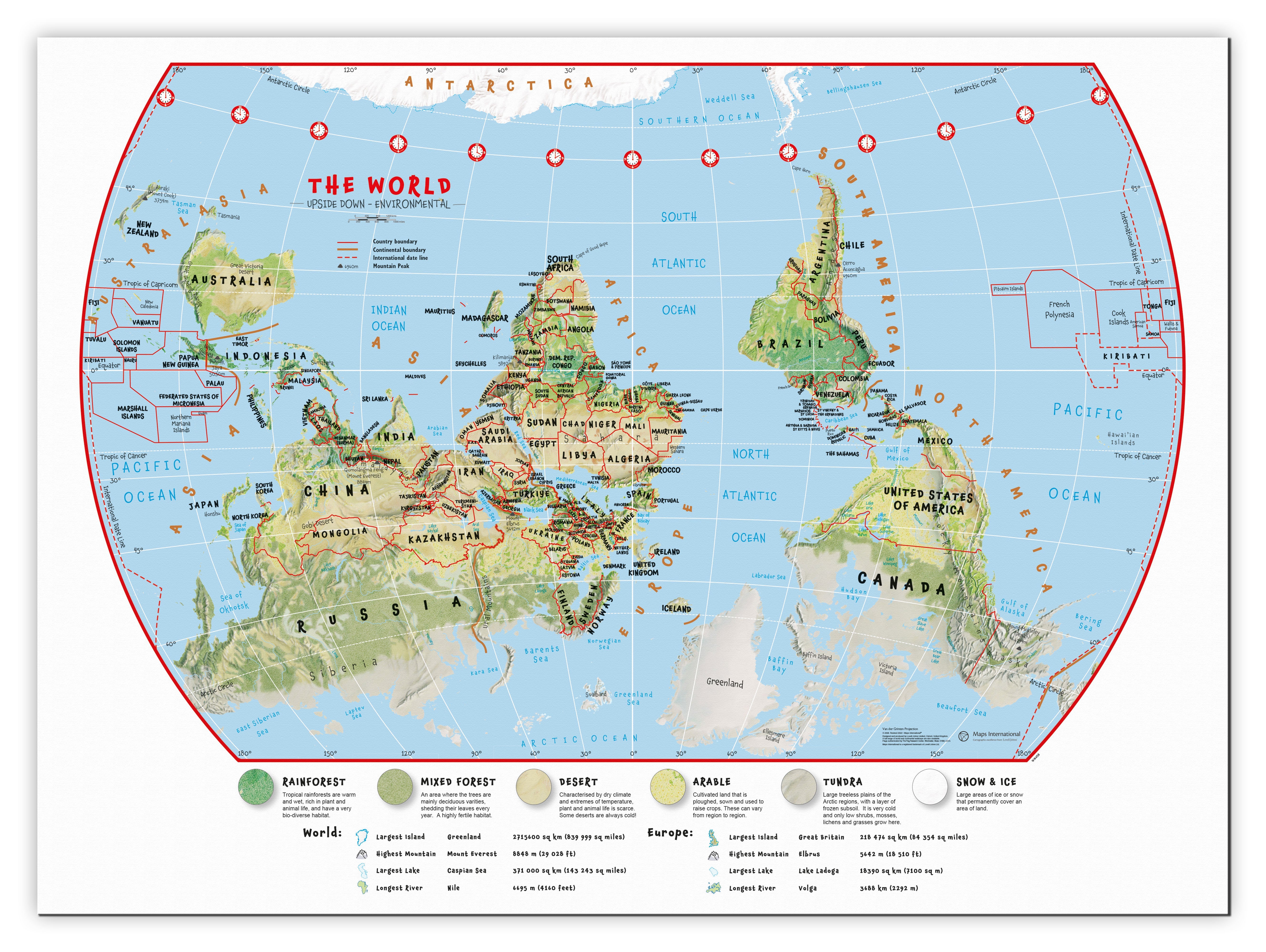 WM00458_L_CANVA - Primary Upside Down World Wall Map Environmental