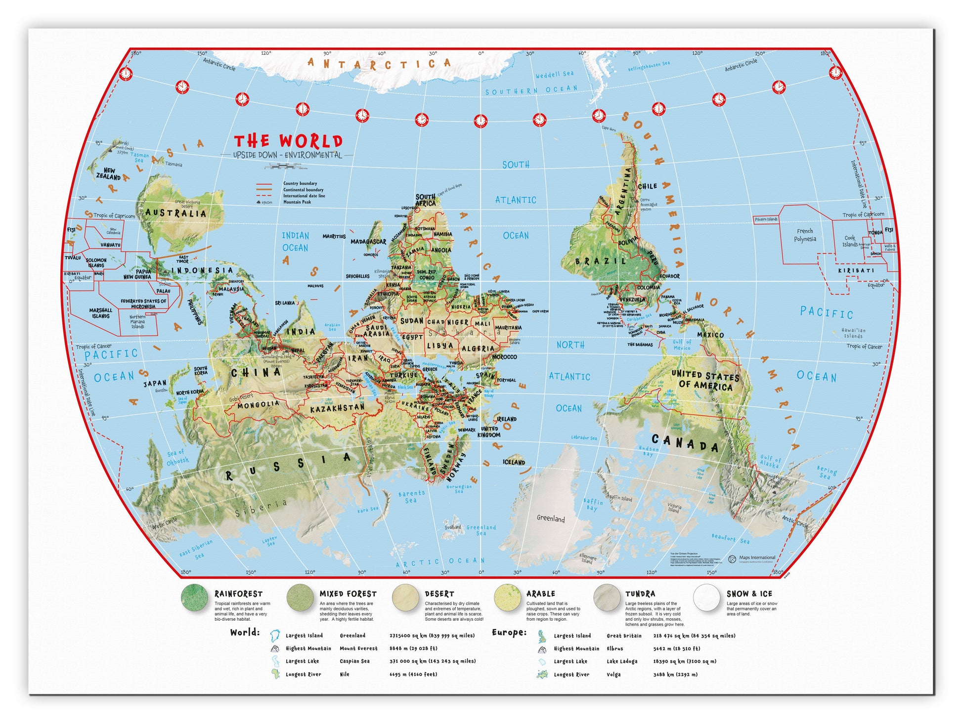 WM00458_H_CANVA - Primary Upside Down World Wall Map Environmental