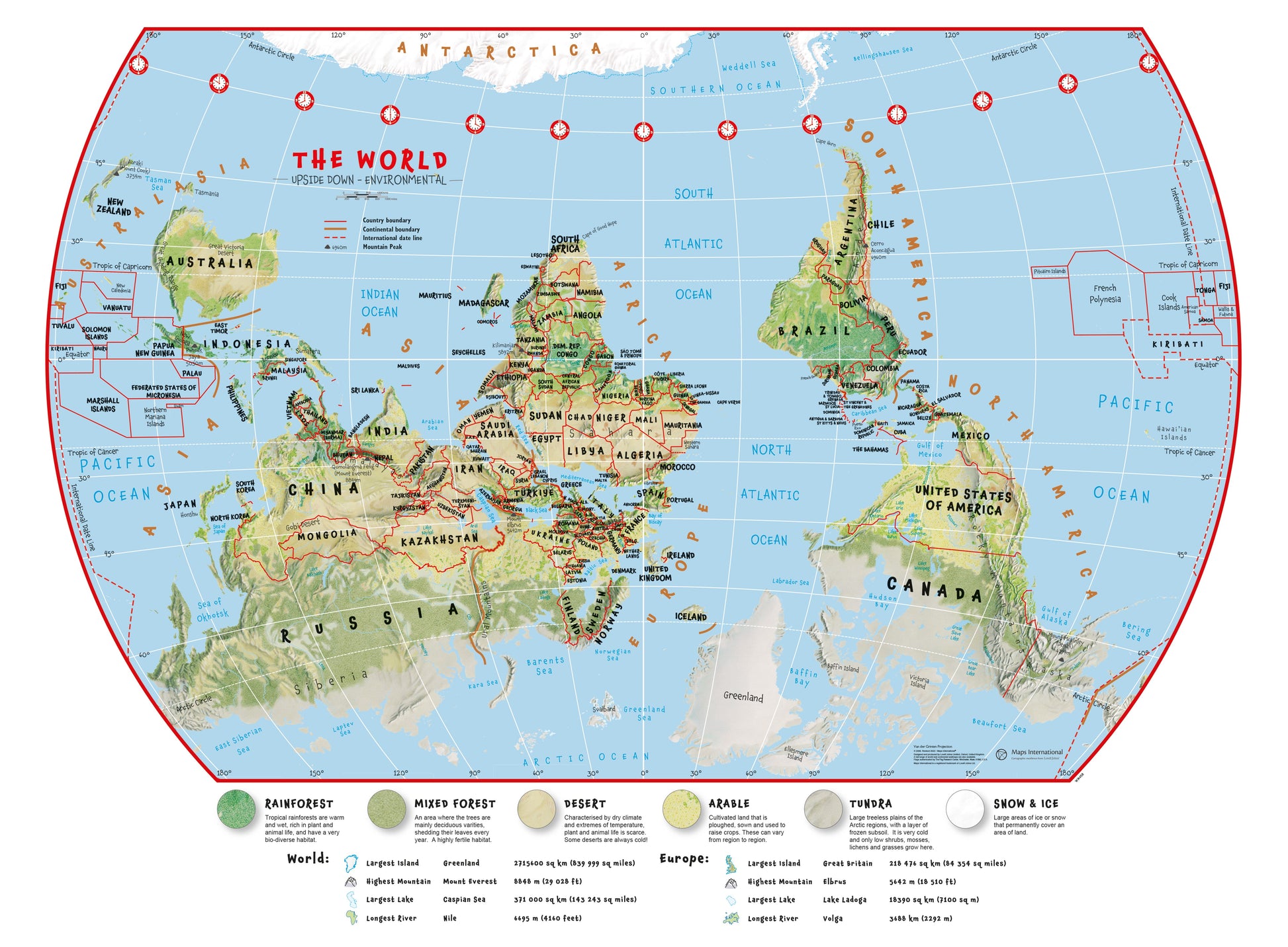 WM00458_L_PAPER - Primary Upside Down World Wall Map Environmental