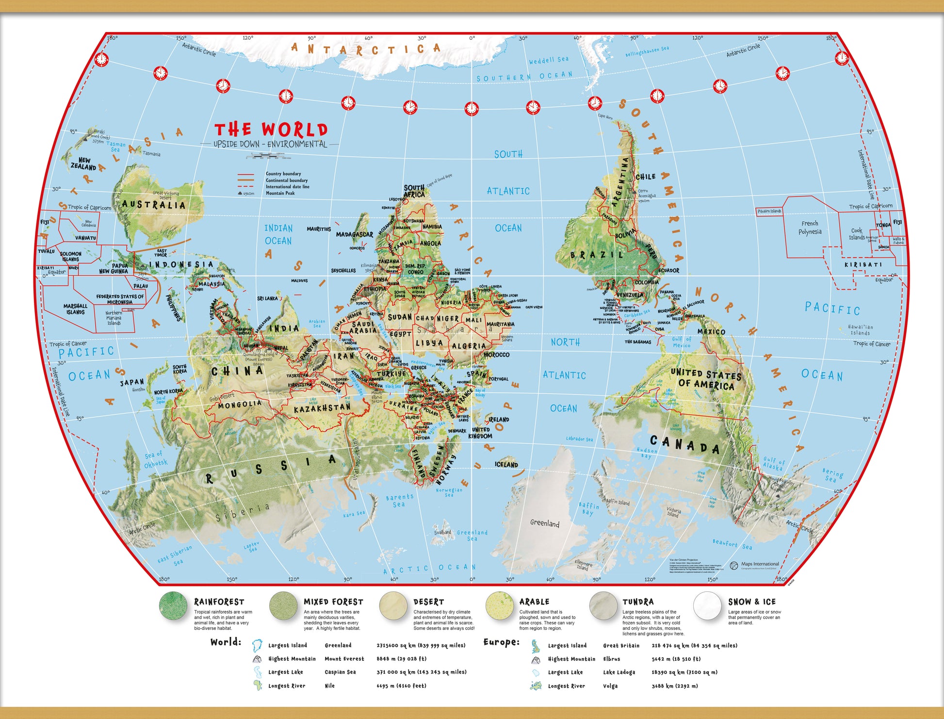 Primary Upside Down World Wall Map Environmental Wooden Bars Lwdhb 1