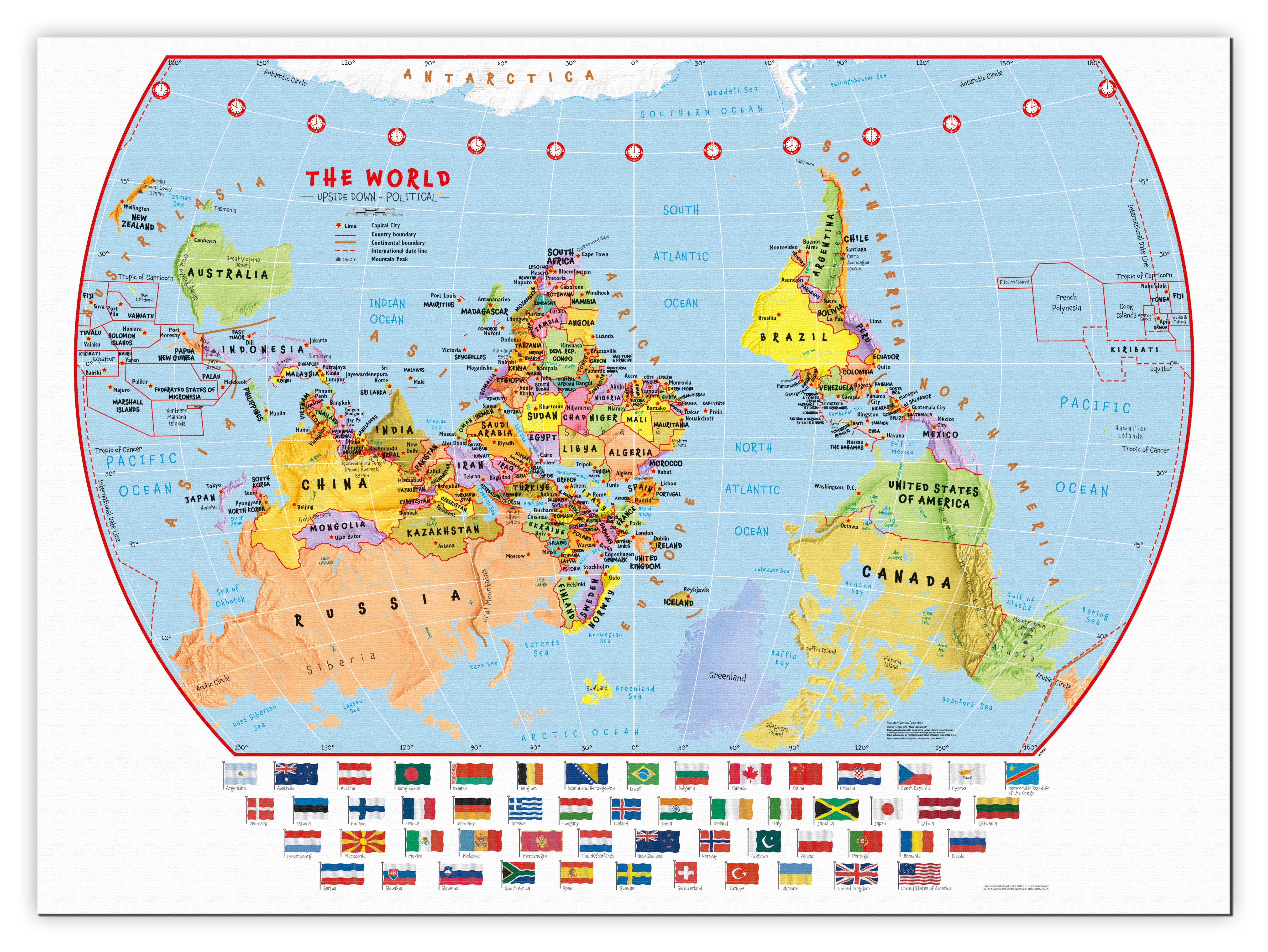 Primary Upside Down World Wall Map Political Canvas Canva