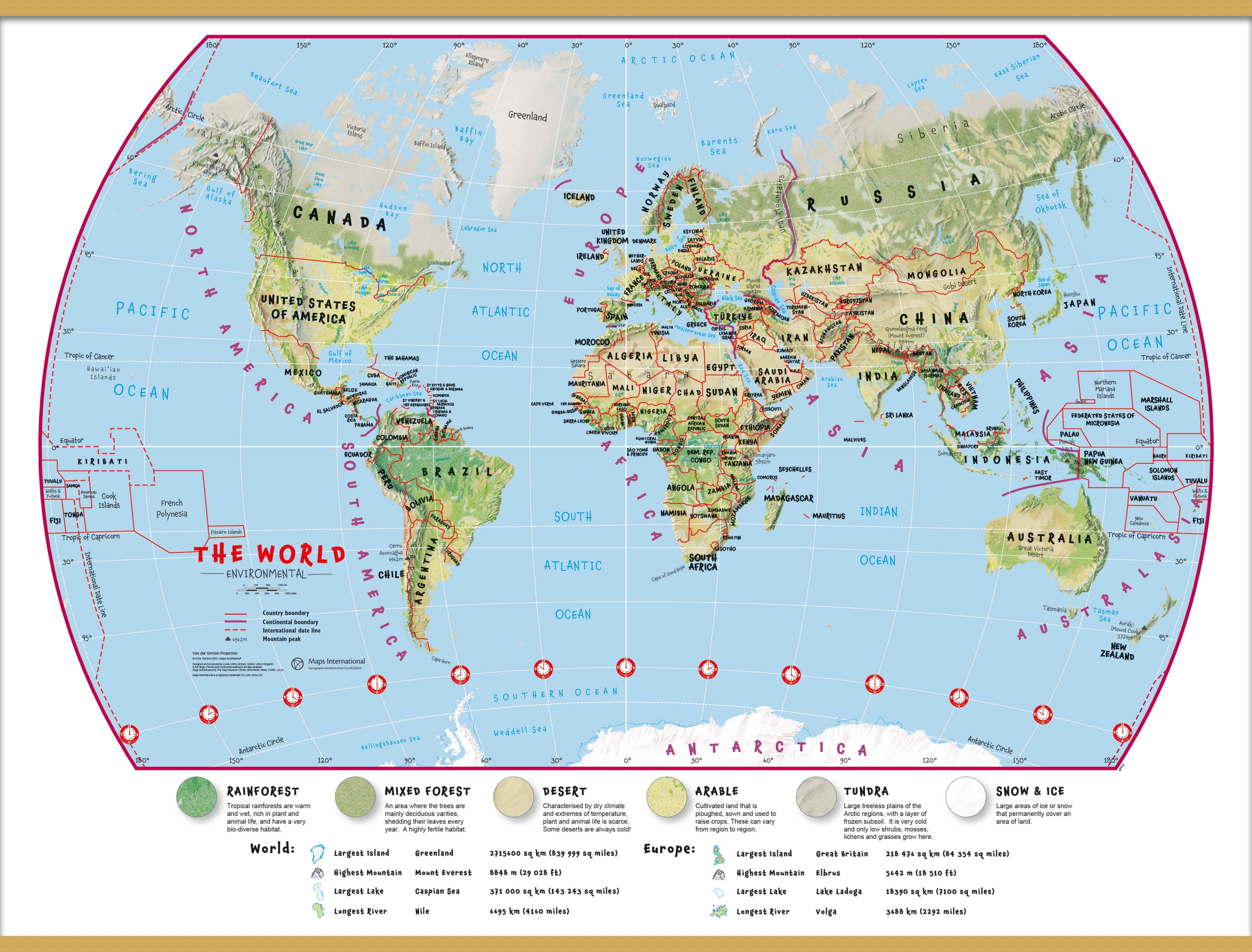 Primary World Wall Map Environmental Wooden Bars Lwdhb 1