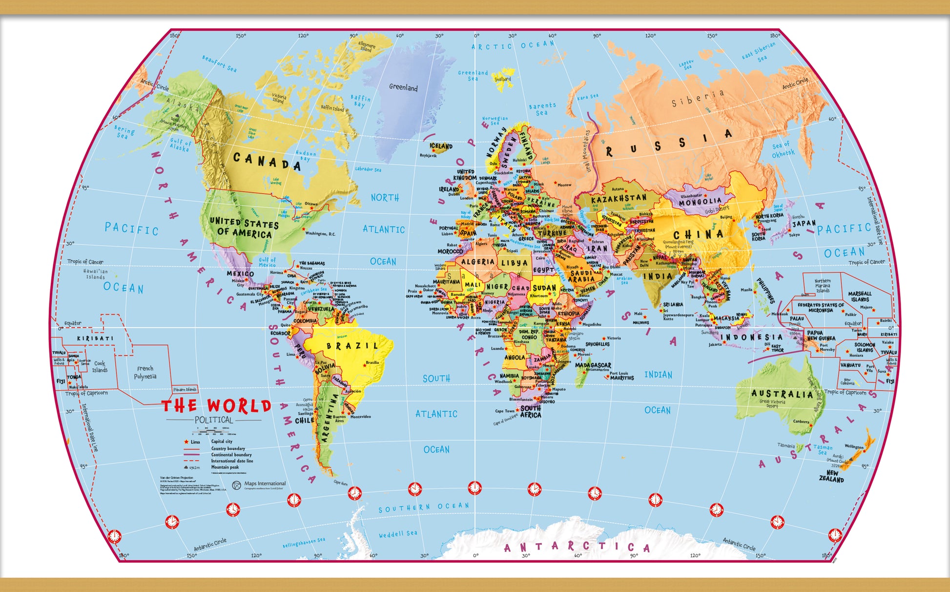 Primary World Wall Map Political Without Flags Wooden Bars Lwdhb 1