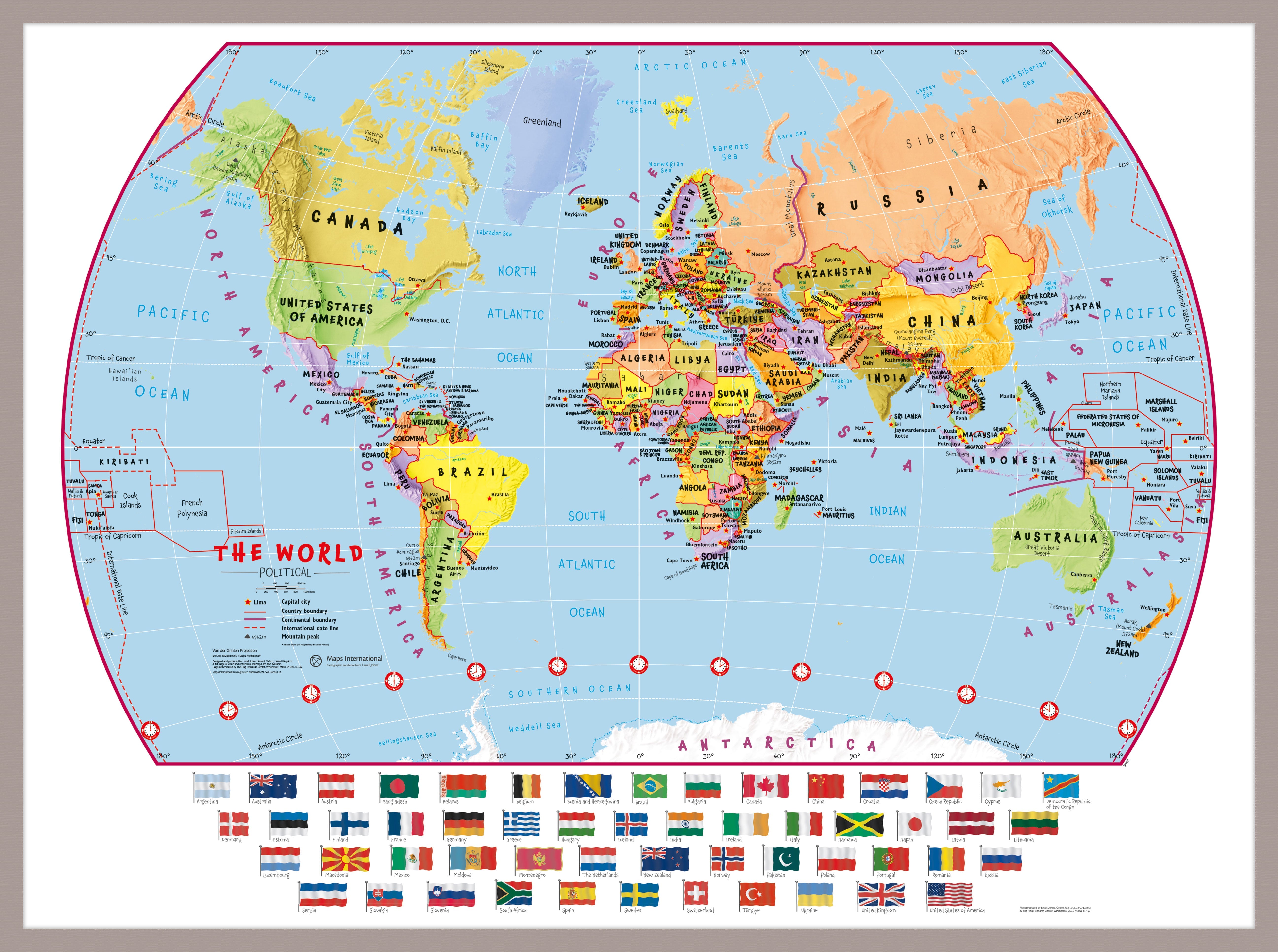 WM00414_M_PINAL - Primary World Wall Map Political with flags