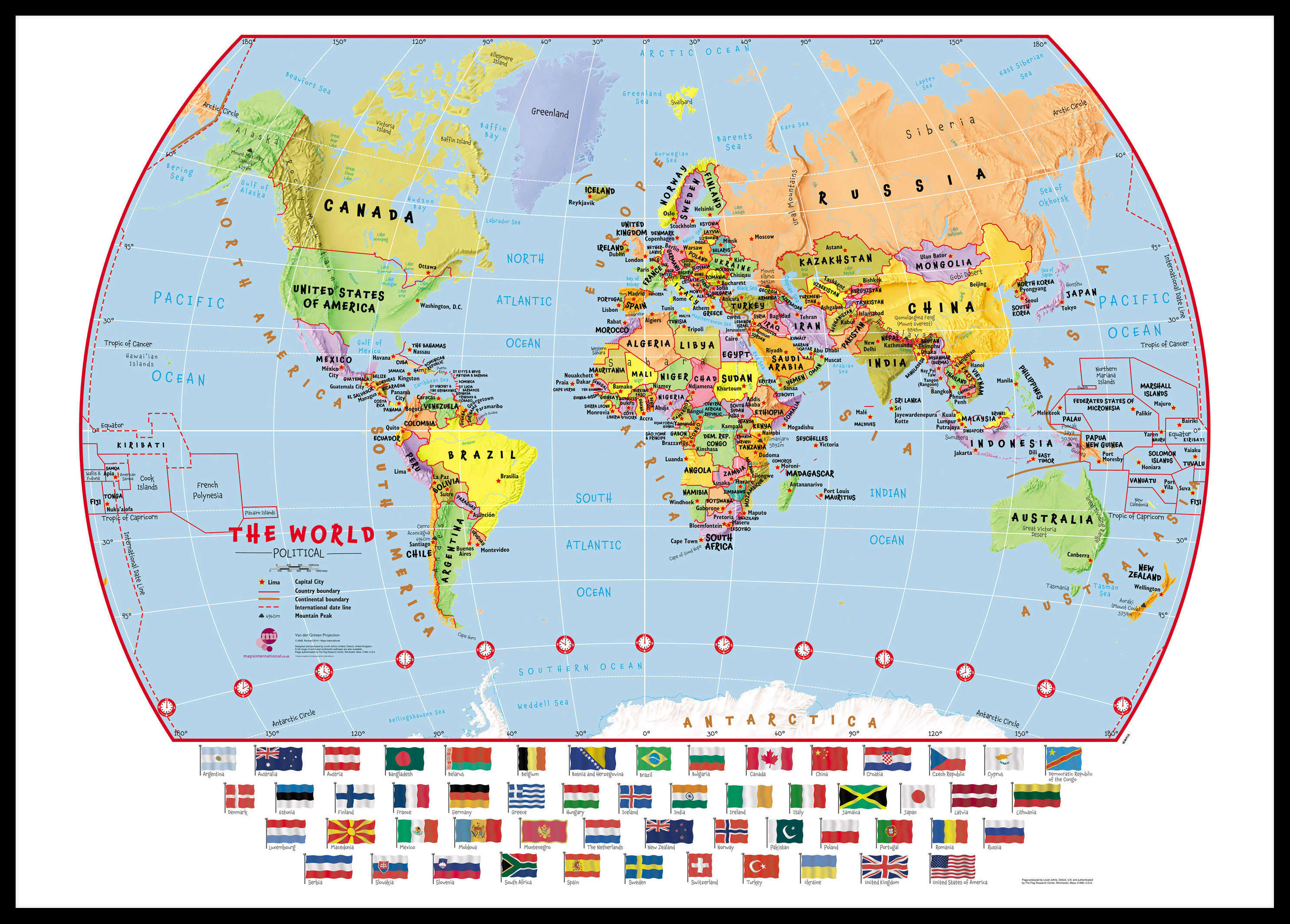 WM00414_H_LBDBL - Primary World Wall Map Political with flags