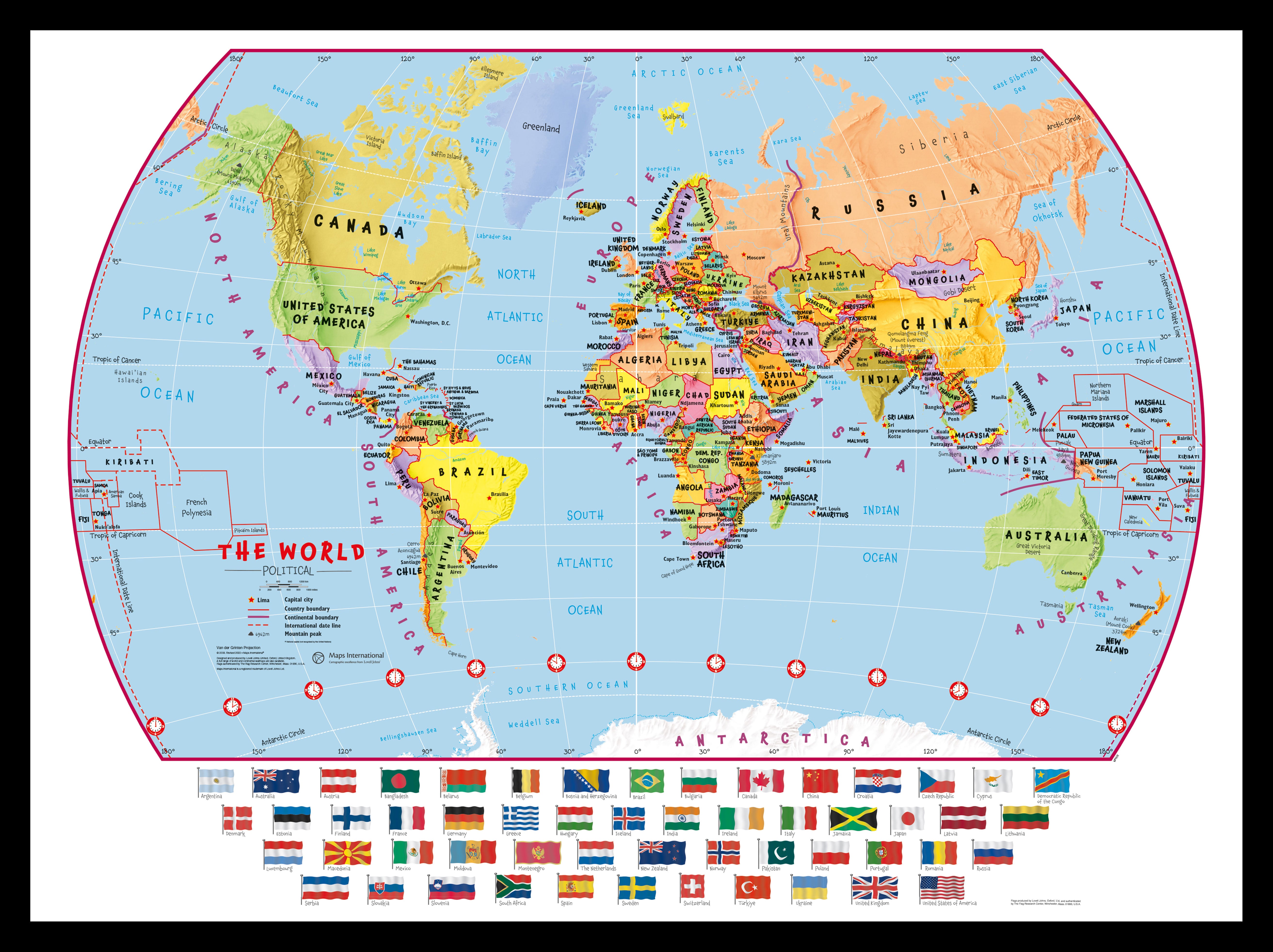 Primary World Wall Map Political Black Frame Pinbl