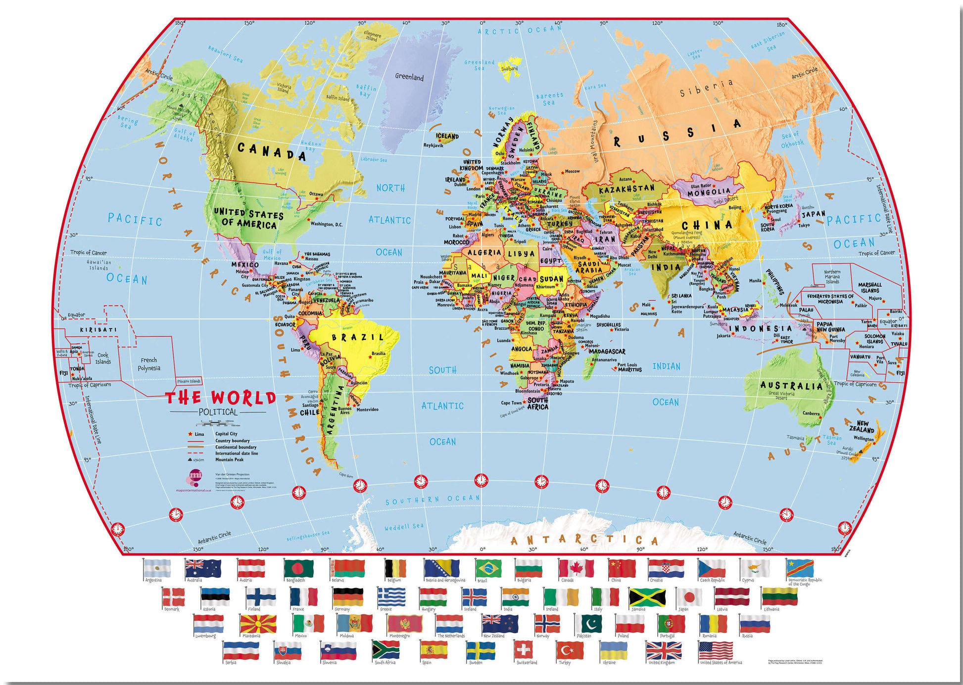 WM00414_M_PNBRD - Primary World Wall Map Political with flags