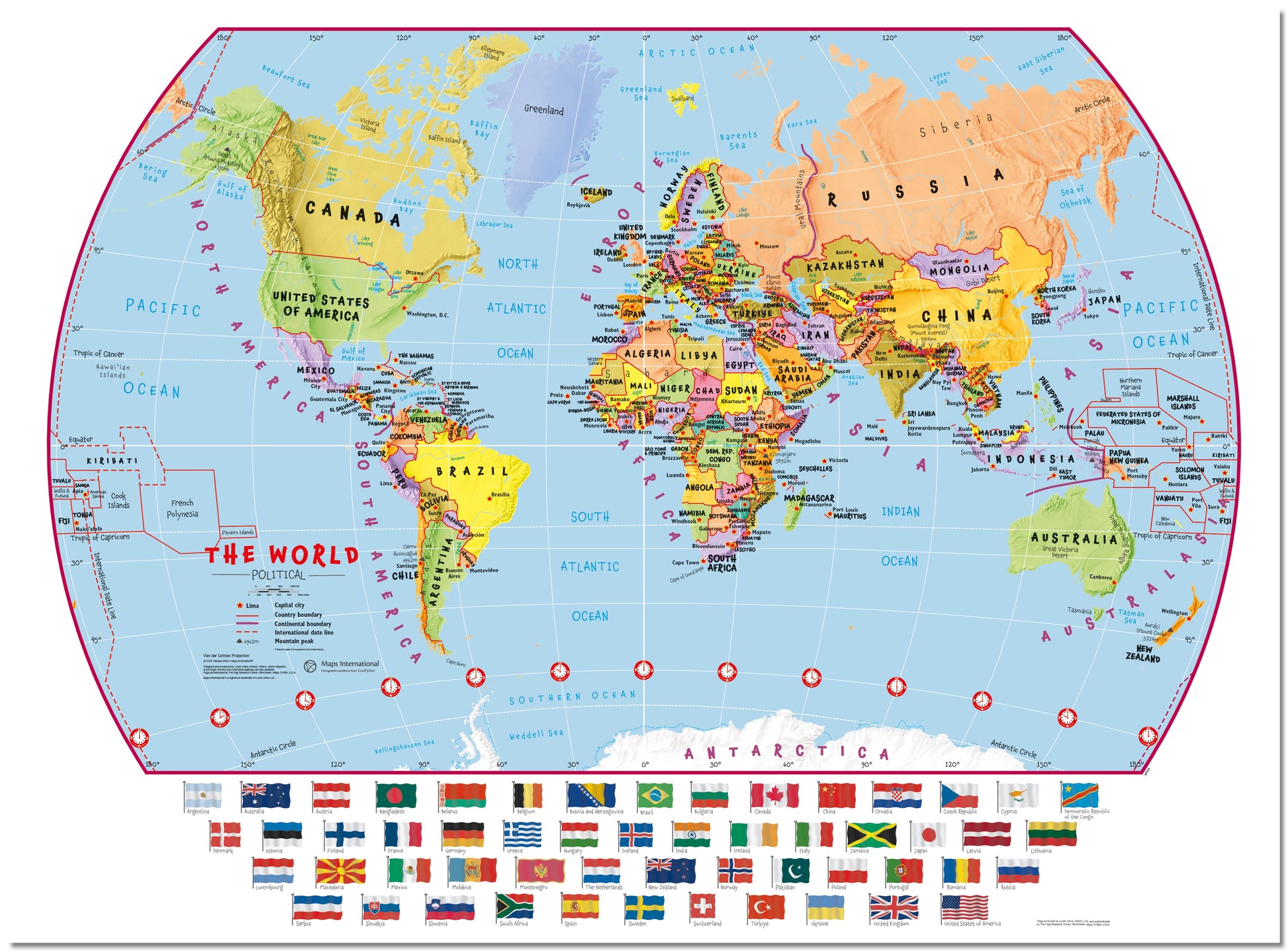 WM00414_S_PNBRD - Primary World Wall Map Political with flags