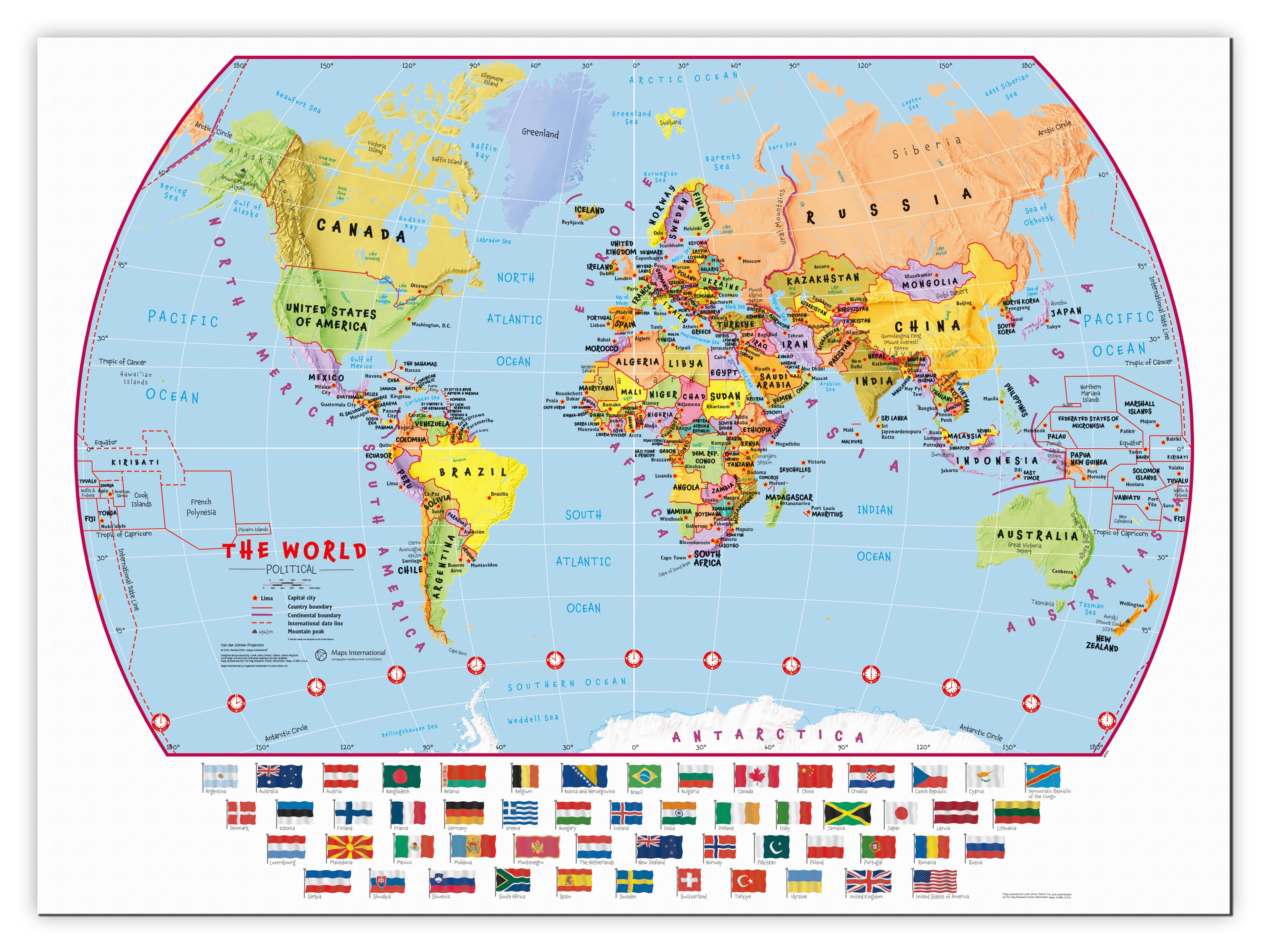 WM00414_M_CANVA - Primary World Wall Map Political with flags