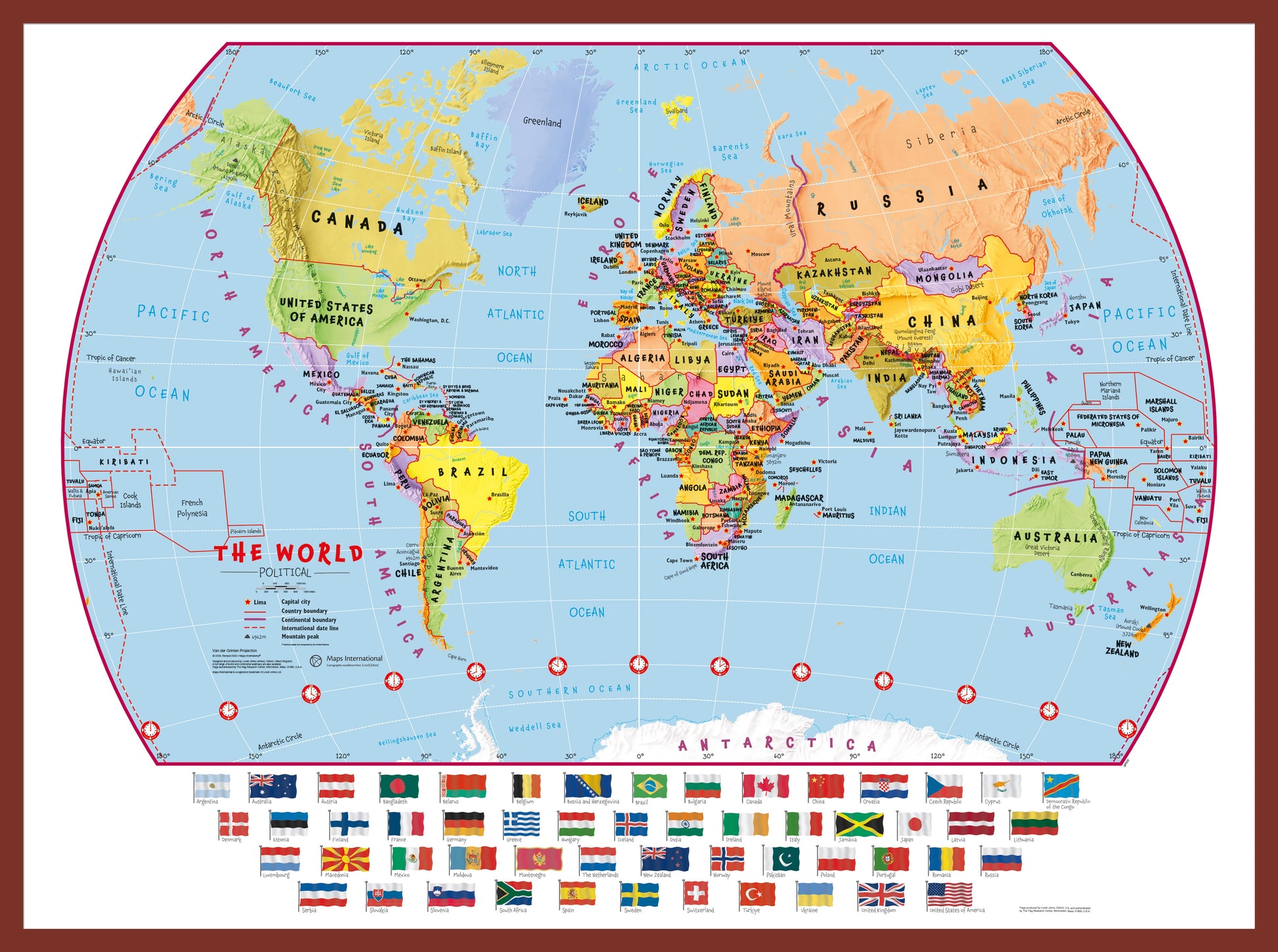 WM00414_S_PINOK - Primary World Wall Map Political with flags