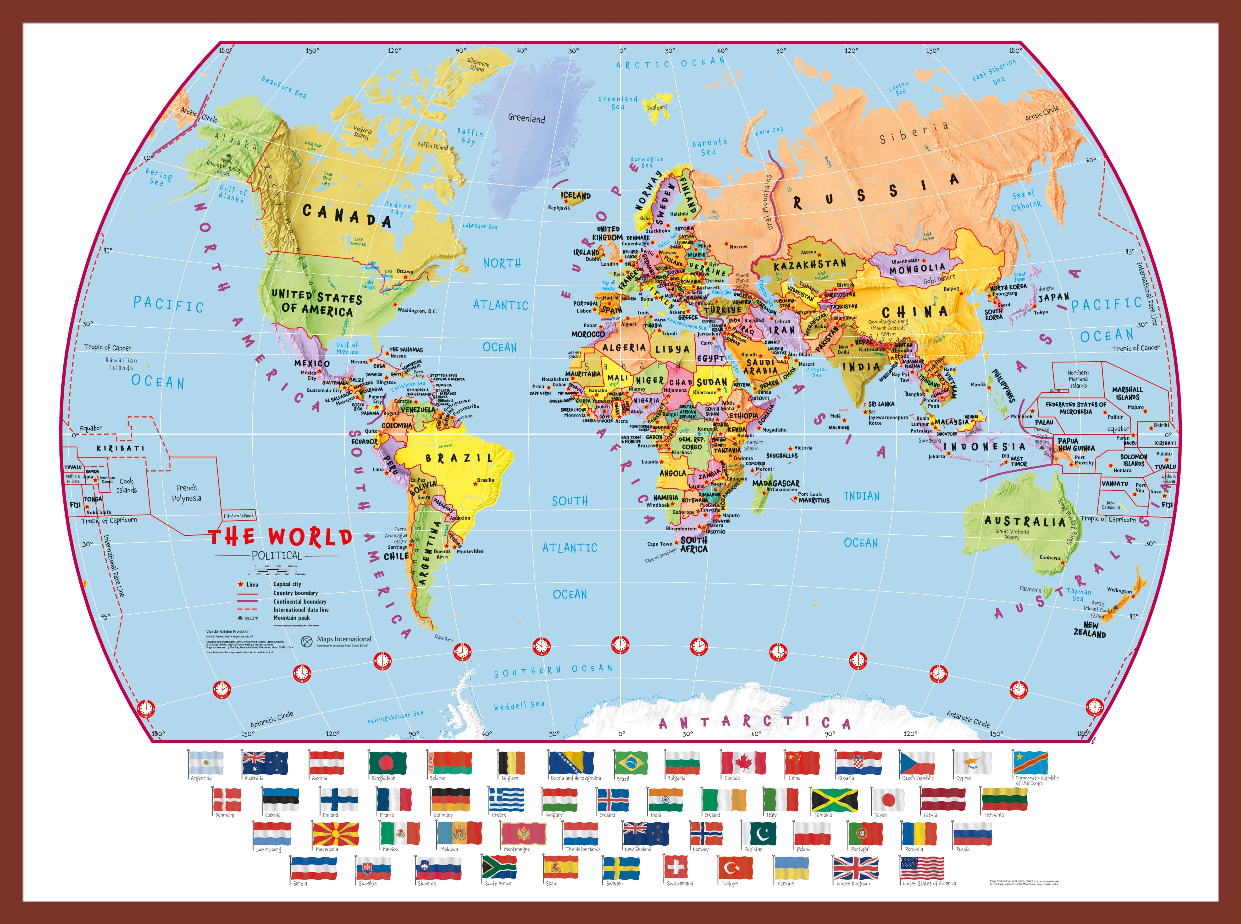 WM00414_S_PINOK - Primary World Wall Map Political with flags