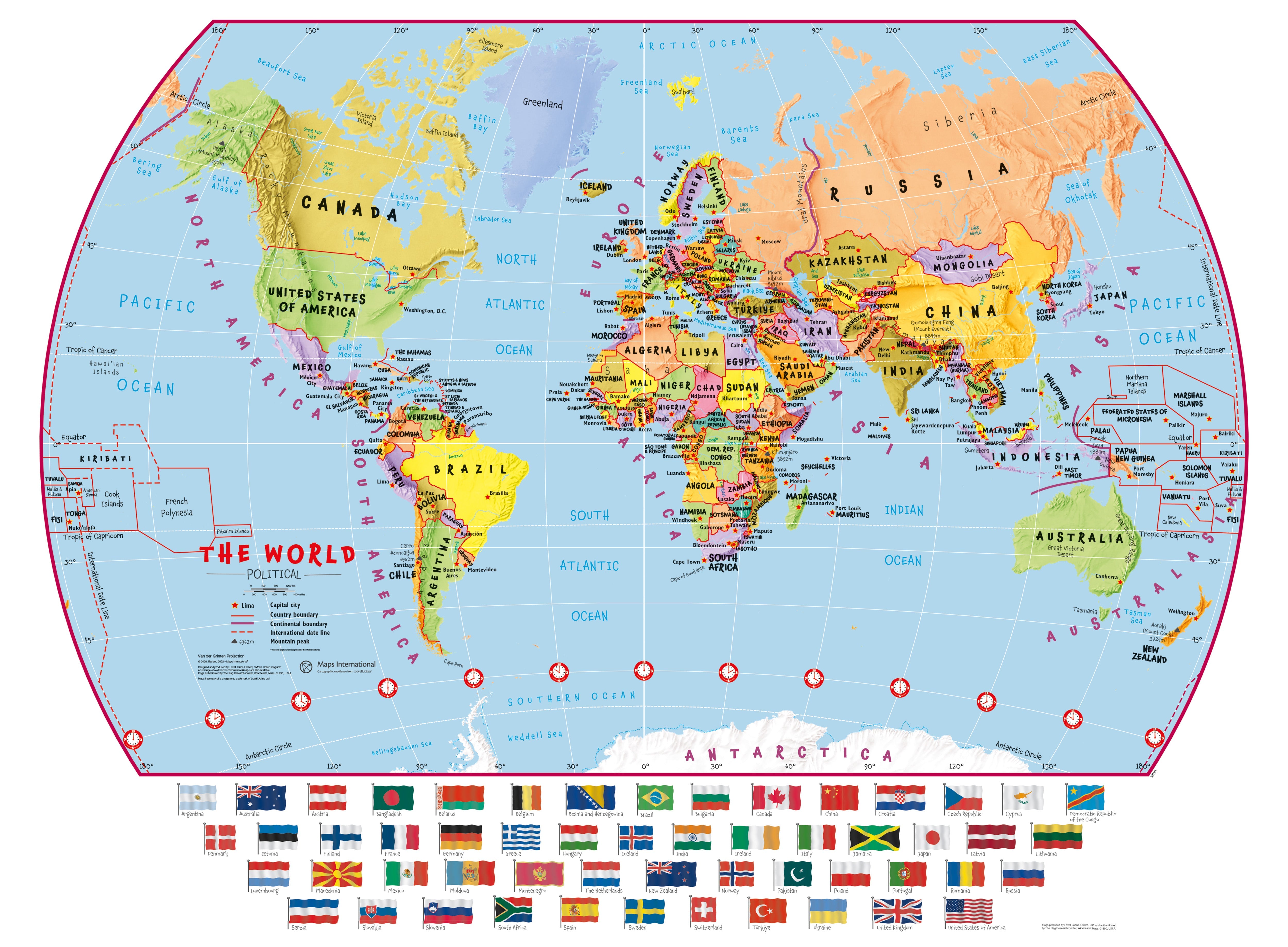 WM00414_S_LAMIN - Primary World Wall Map Political with flags