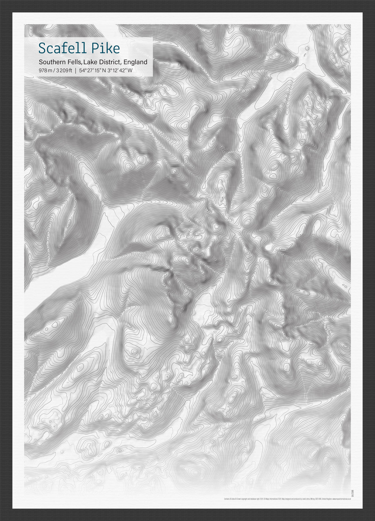 UK01749_S_WDBLA - Small Scafell Pike Topographic Contour Map Print