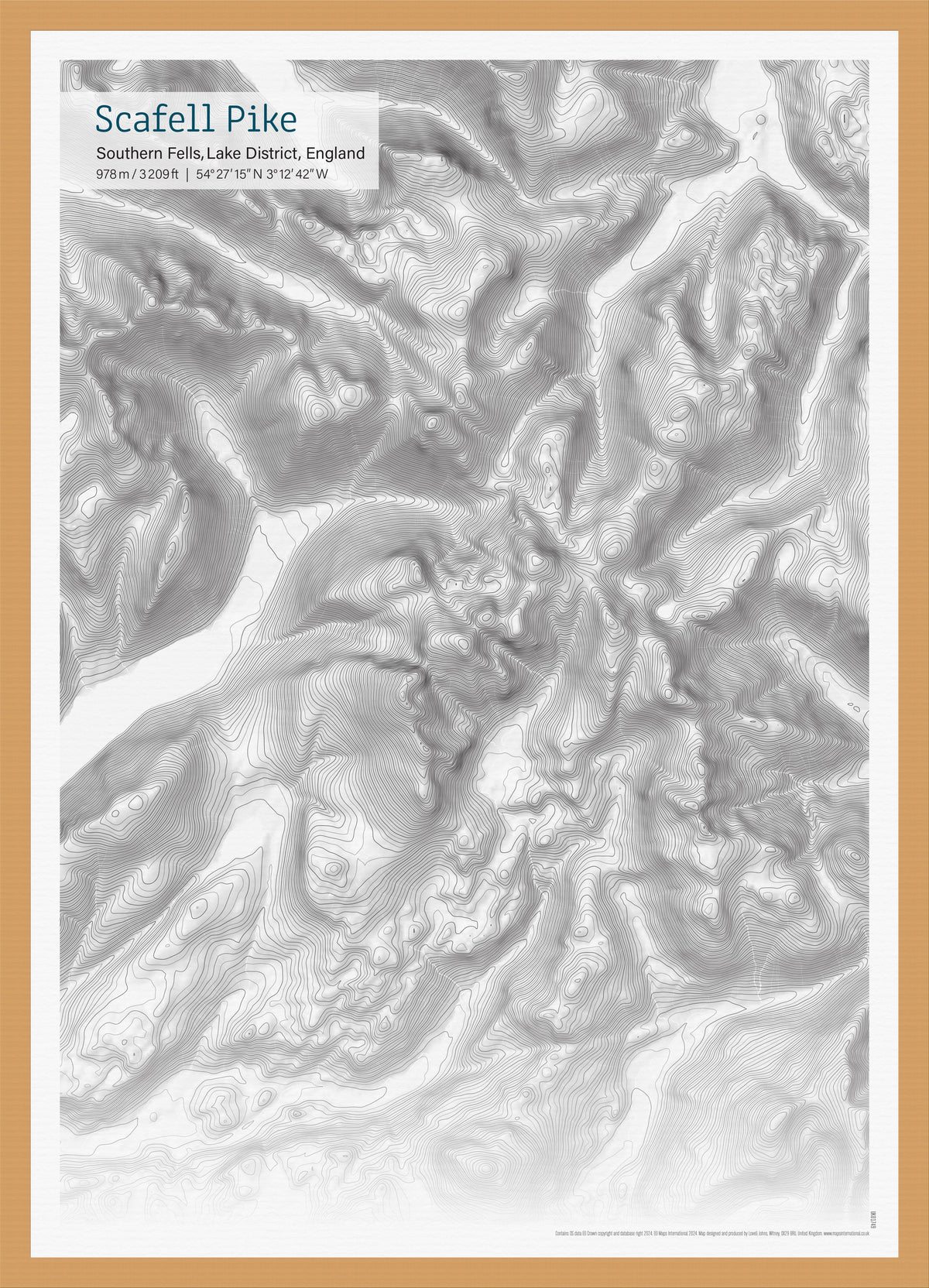 UK01749_3_WDOAK - A3 Scafell Pike Topographic Contour Map Print