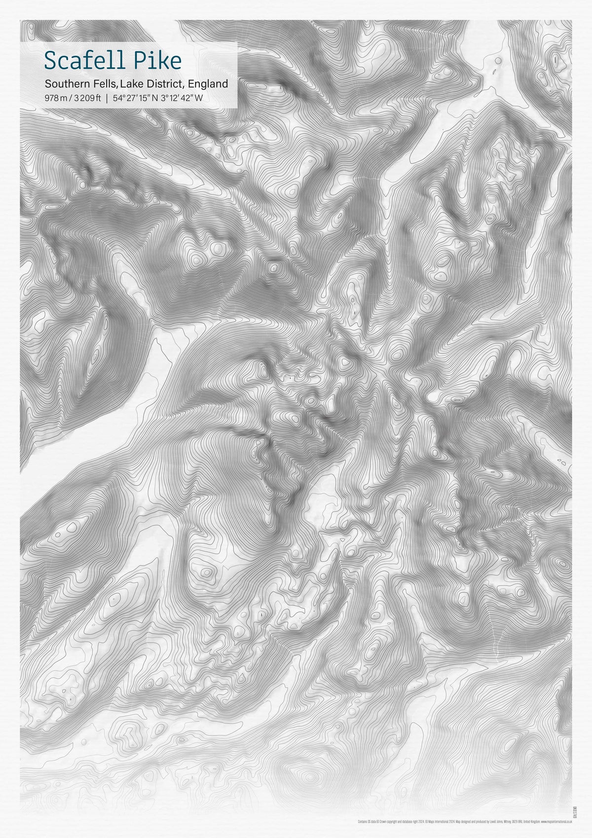 UK01749_3_MATTP A3 Scafell Pike Topographic Contour Map Print