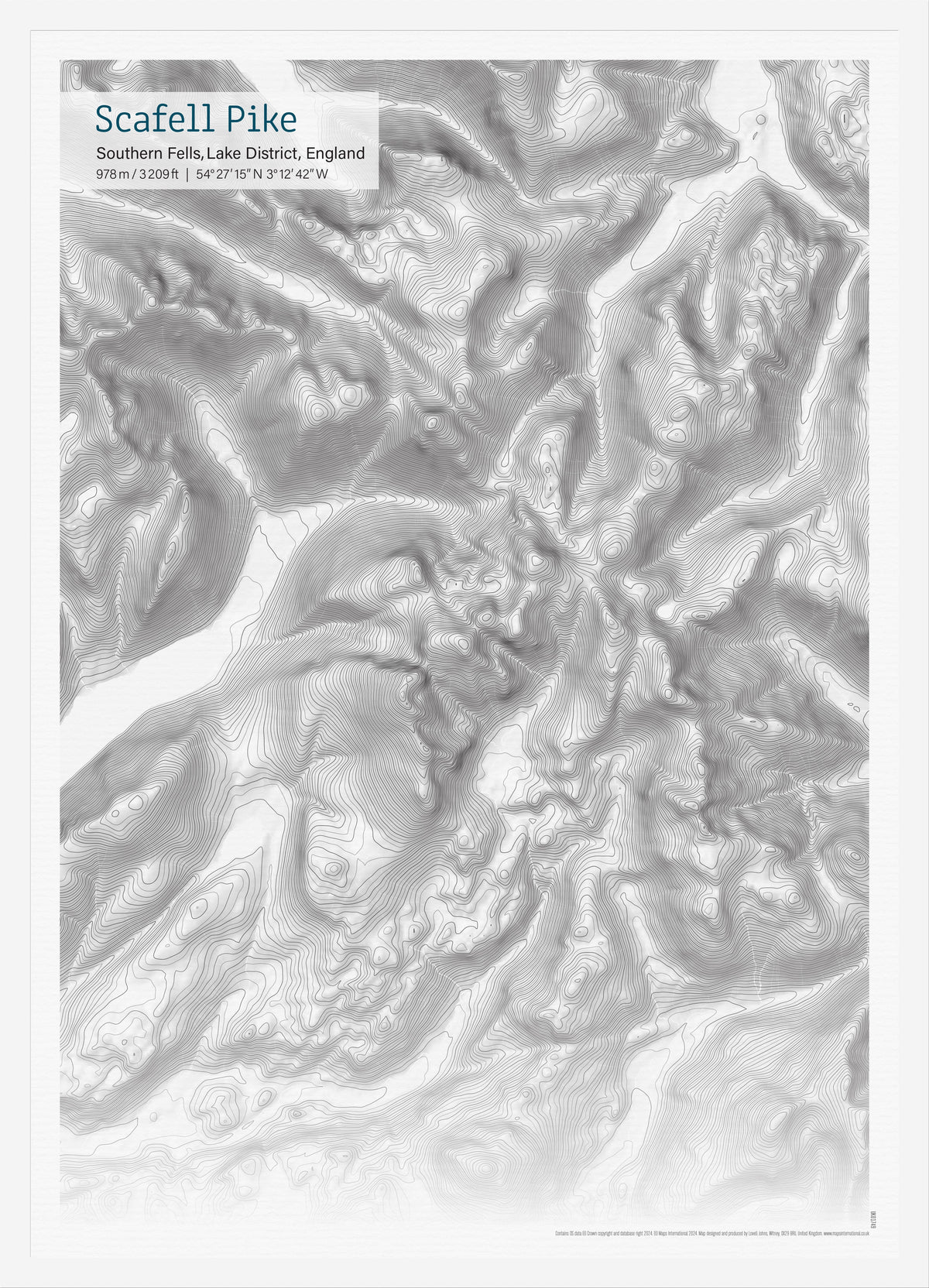 UK01749_3_WDWHI - A3 Scafell Pike Topographic Contour Map Print