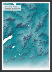 UK01839_3_WDBLA - A3 Scafell Pike Topographic Cut Out Contour Map Print - Teal
