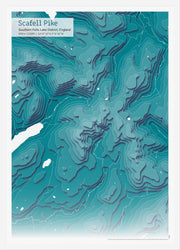 UK01839_3_WDWHI - A3 Scafell Pike Topographic Cut Out Contour Map Print - Teal
