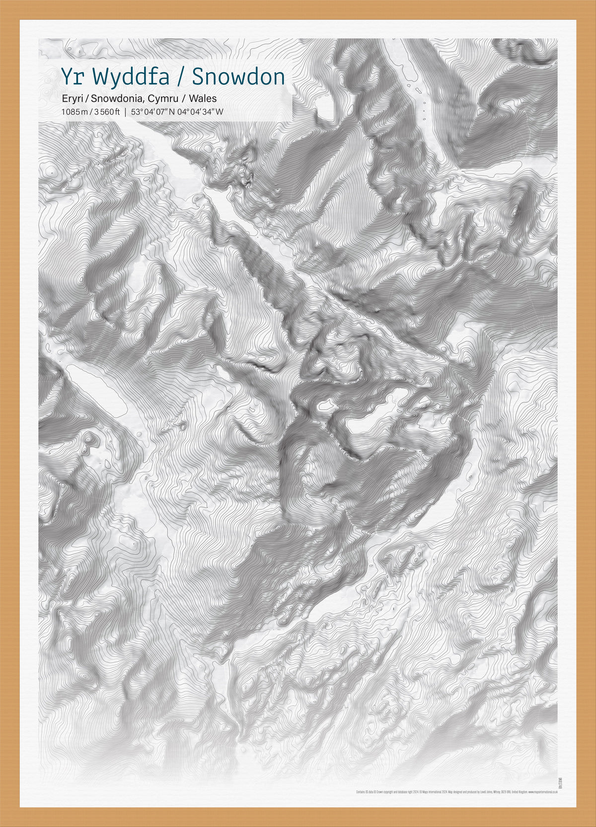 UK01748_S_WDOAK - Small Snowdon Topographic Contour Map Print