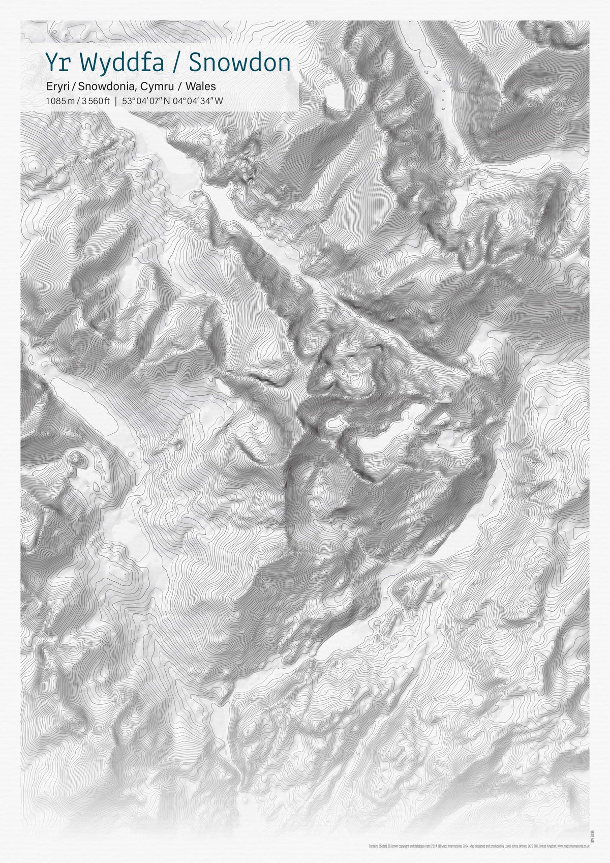 UK01748_3_MATTP - A3 Snowdon Topographic Contour Map Print