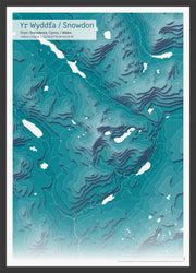 UK01838_3_WDBLA - A3 Snowdon Topographic Cut Out Contour Map Print - Teal