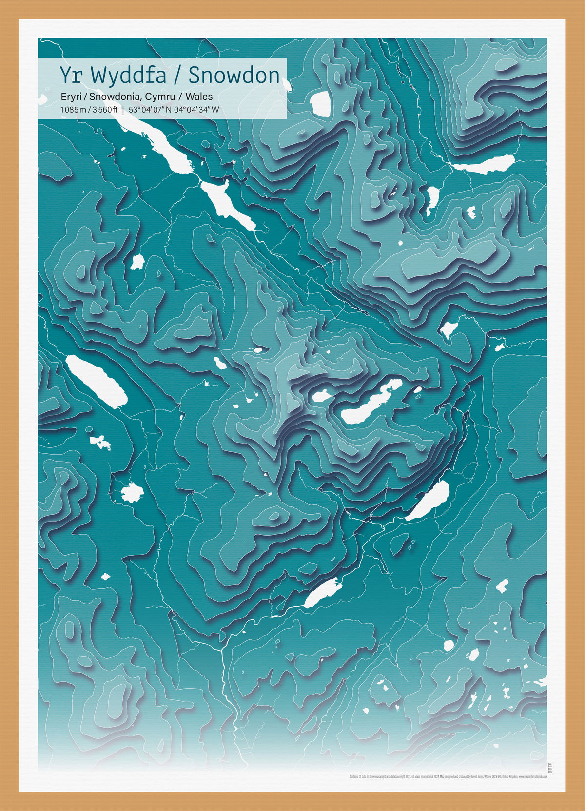 UK01838_3_WDOAK - A3 Snowdon Topographic Cut Out Contour Map Print - Teal