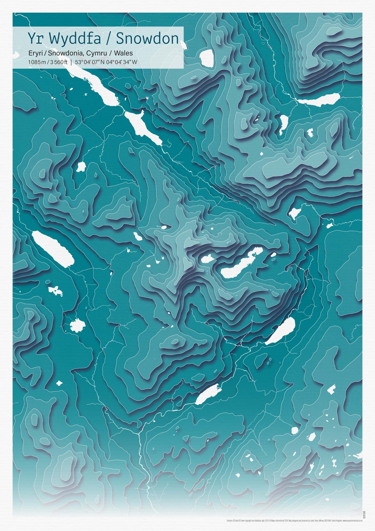 UK01838_3_MATTP A3 Snowdon Topographic Cut Out Contour Map Print
