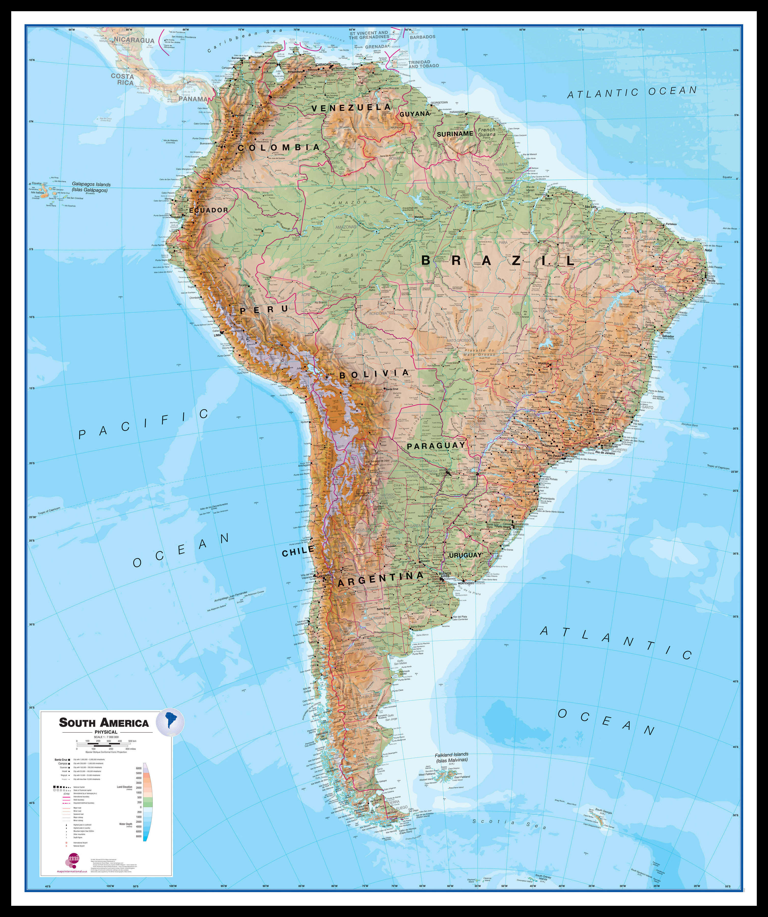 CT00412_L_LBDBL - South America Wall Map Physical