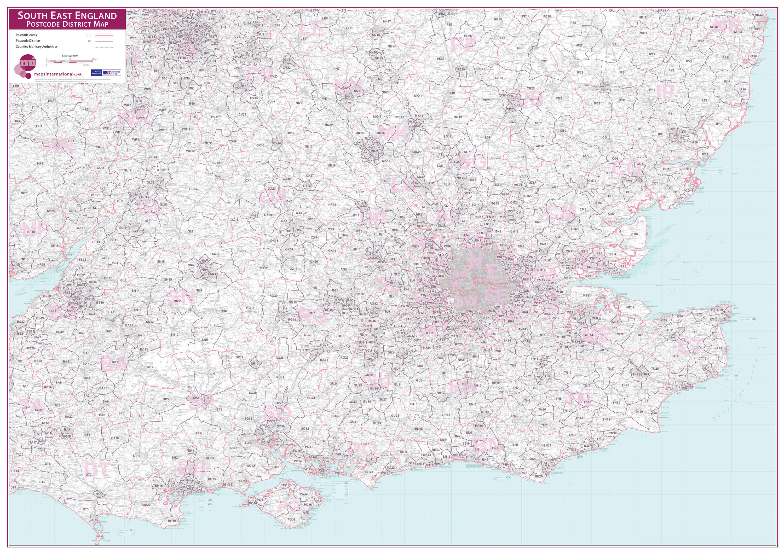 UK00036_L_LAMIN - South East England Postcode District Map