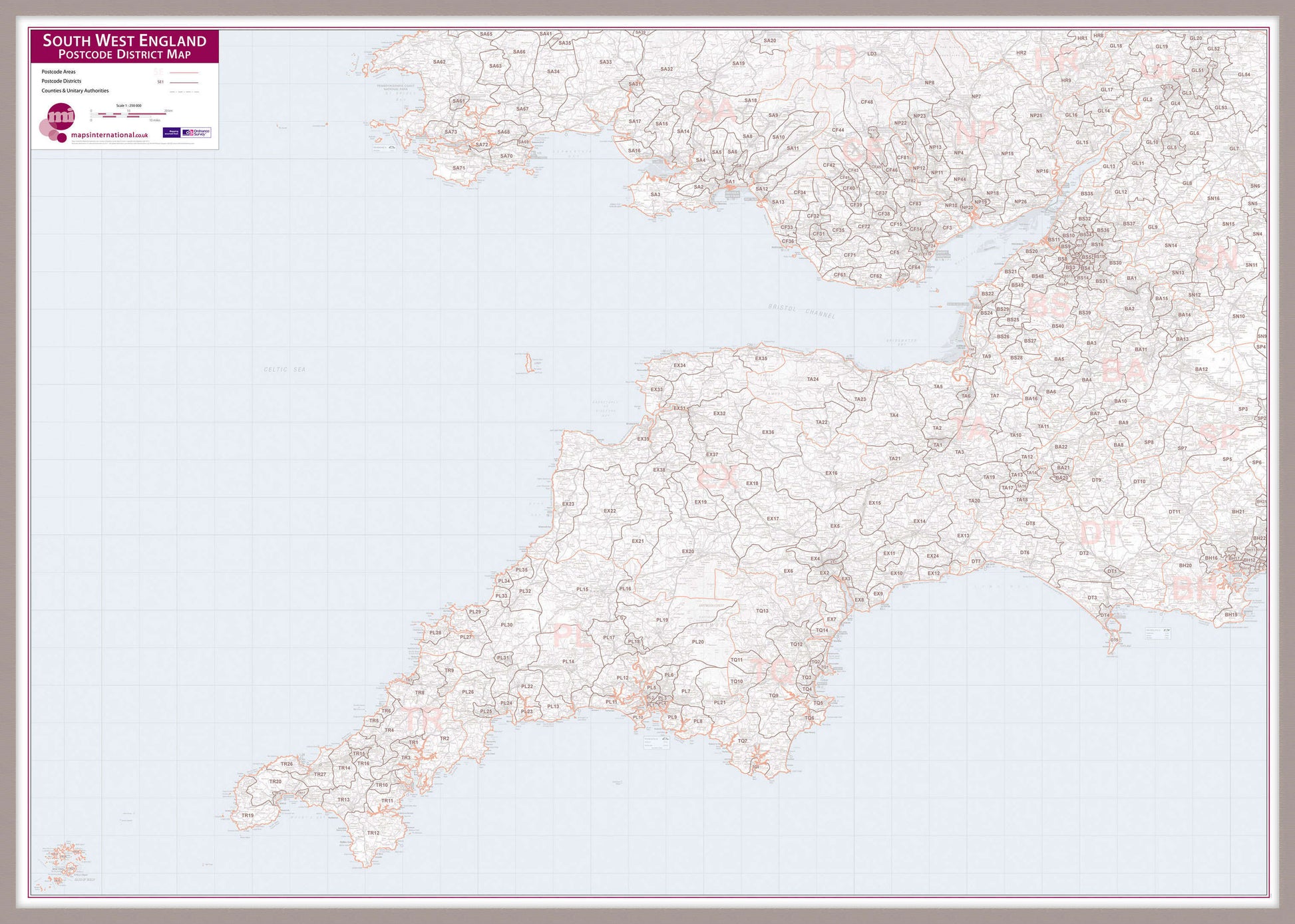 UK00037_L_LBDAL - South West England Postcode District Map