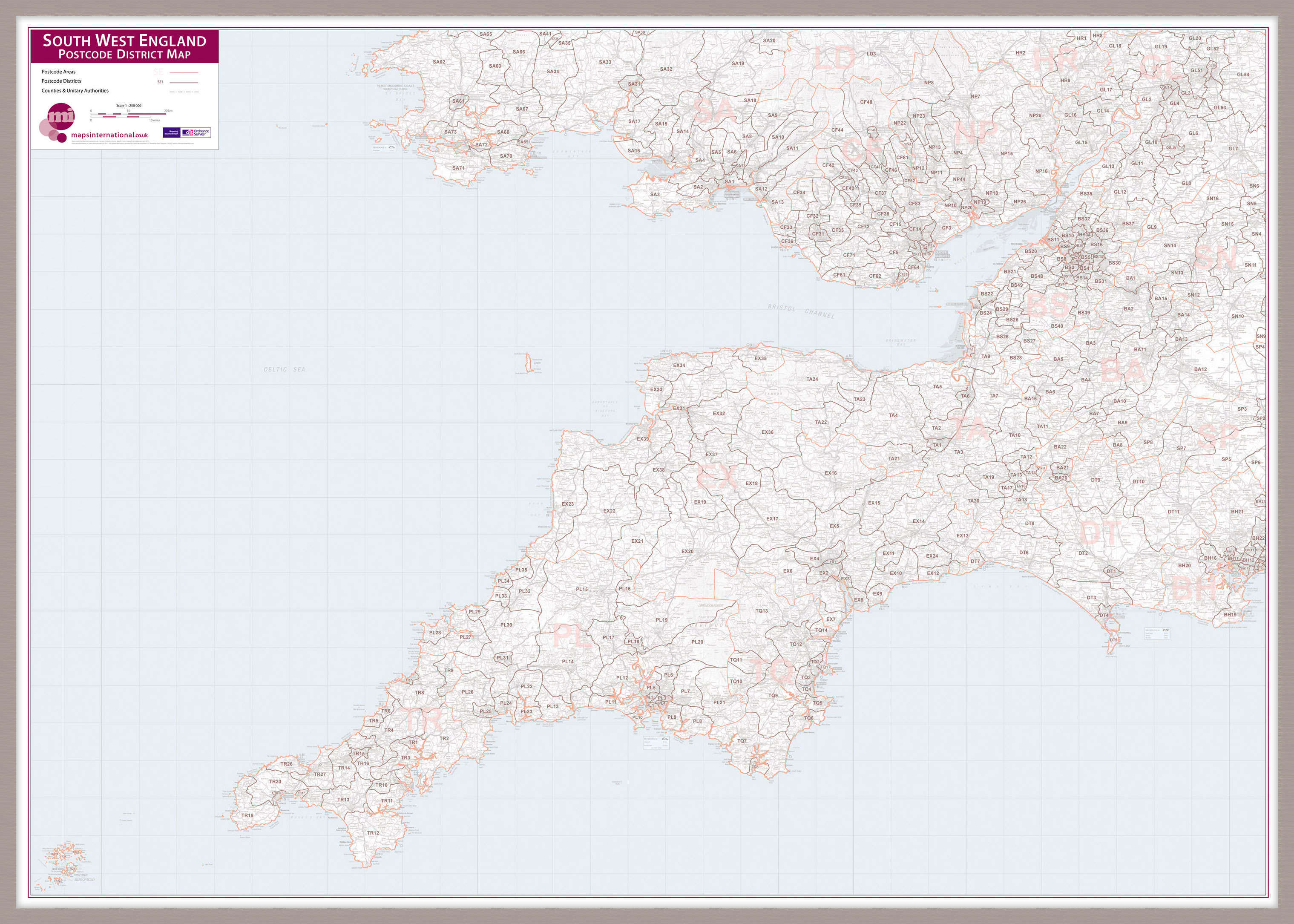 UK00037_L_MGFAL - South West England Postcode District Map
