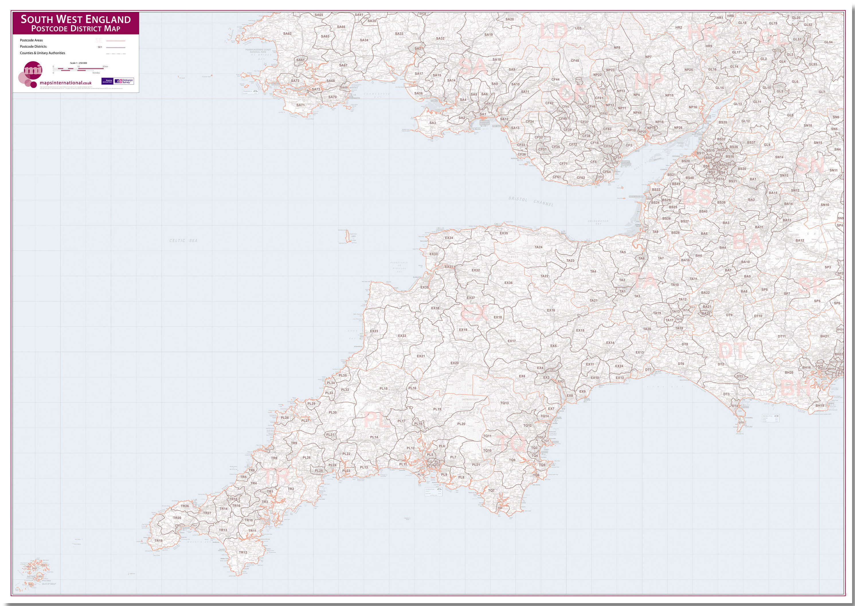UK00037_L_LMBRD - South West England Postcode District Map