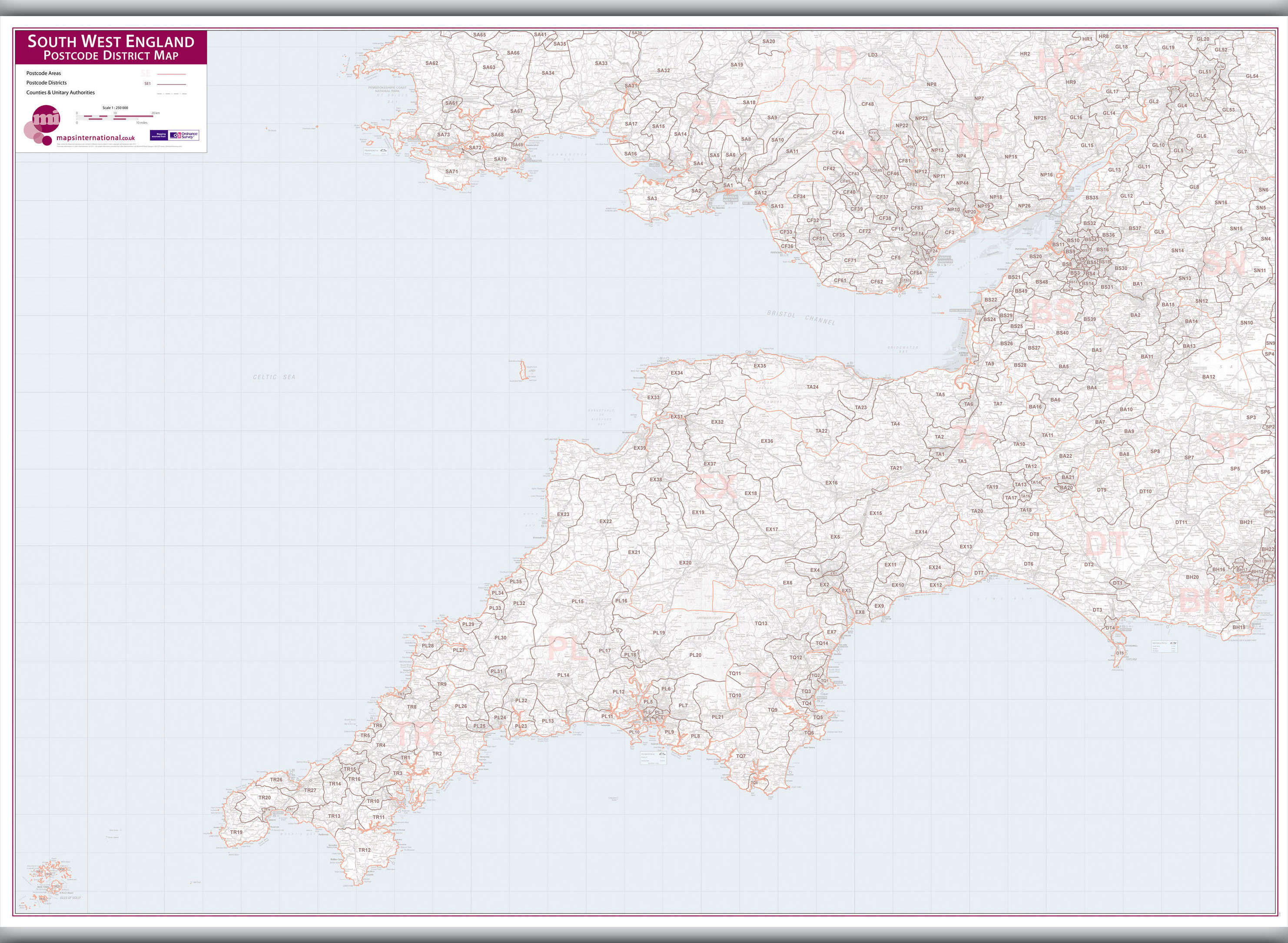 UK00037_L_LAMHB - South West England Postcode District Map