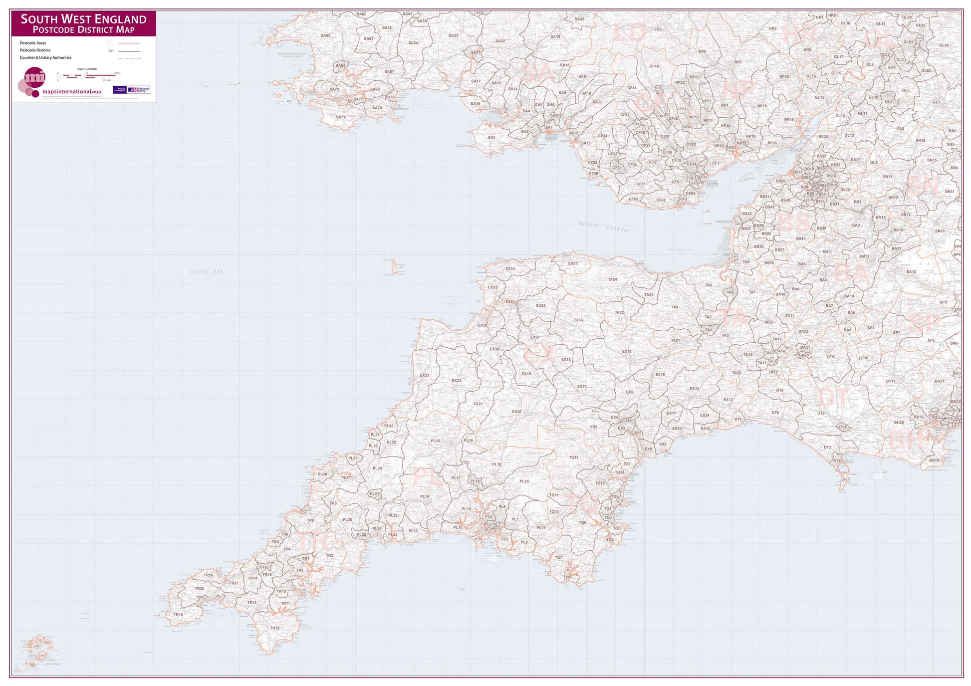UK00037_L_PAPER - South West England Postcode District Map