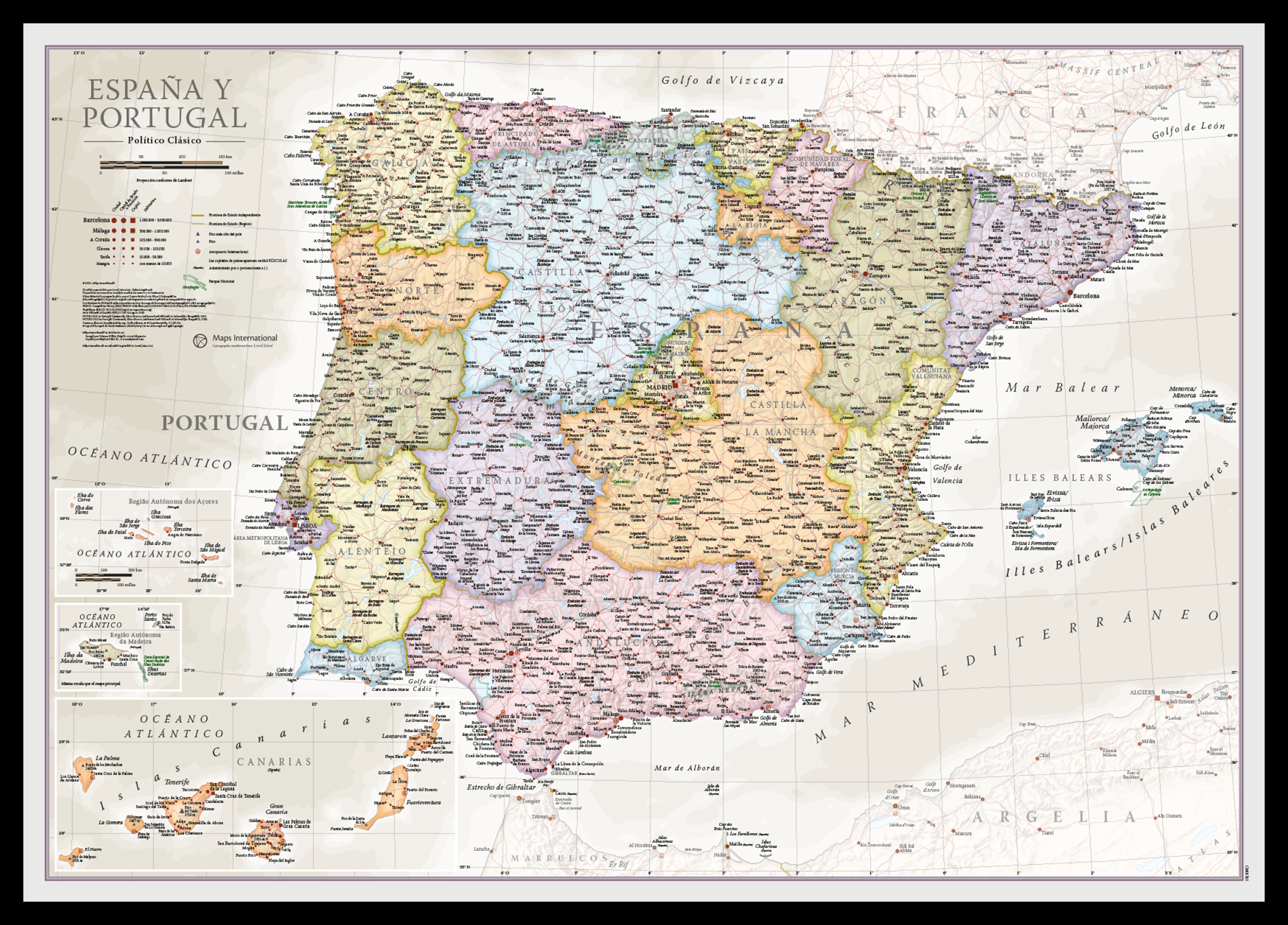 CM01745_S_PINBL - Spain and Portugal Classic Wall Map