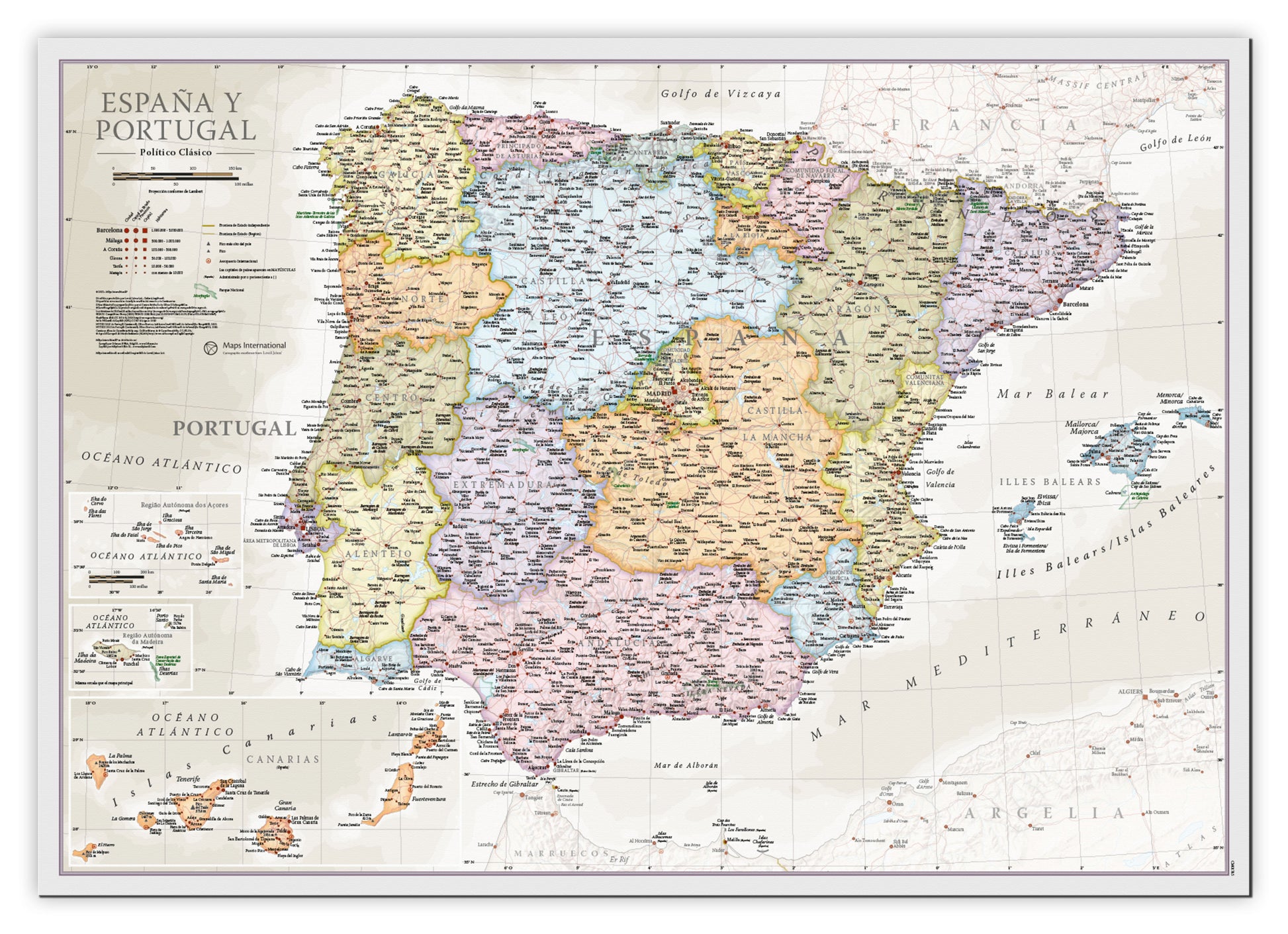CM01745_S_CANVA - Spain and Portugal Classic Wall Map