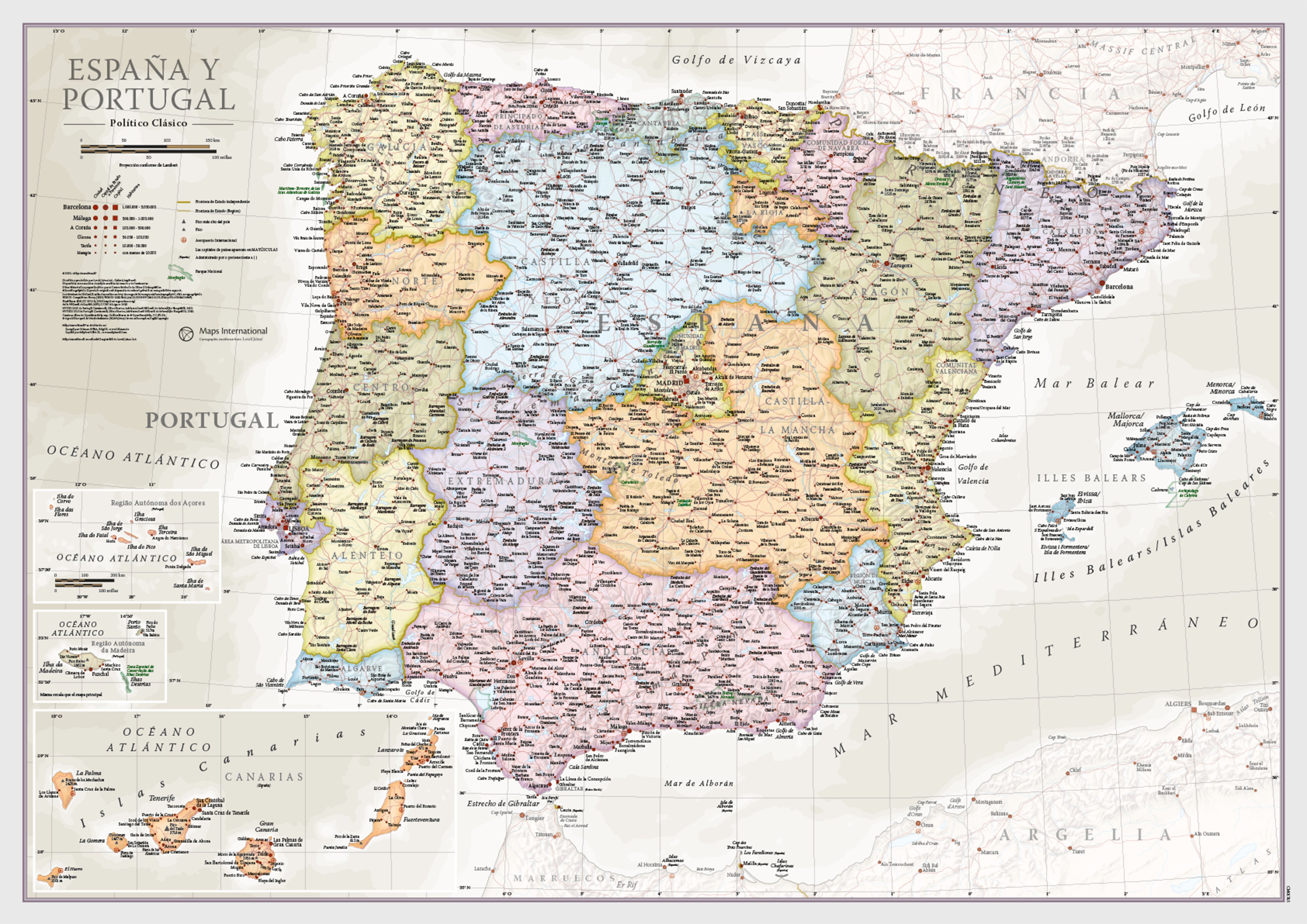 CM01745_S_PAPER - Spain and Portugal Classic Wall Map