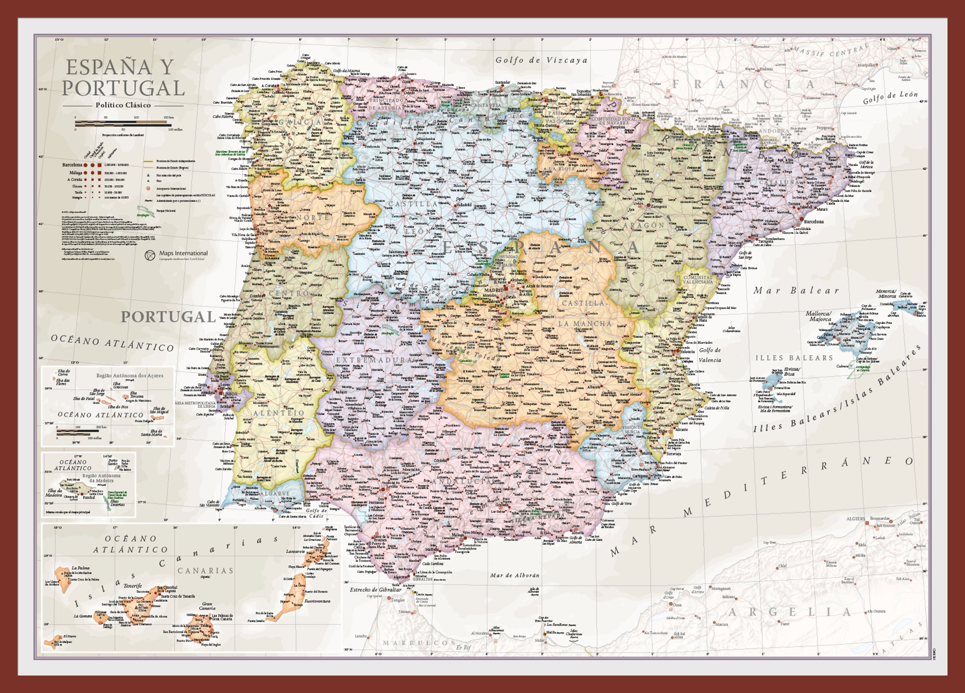 CM01745_S_PINOK - Spain and Portugal Classic Wall Map