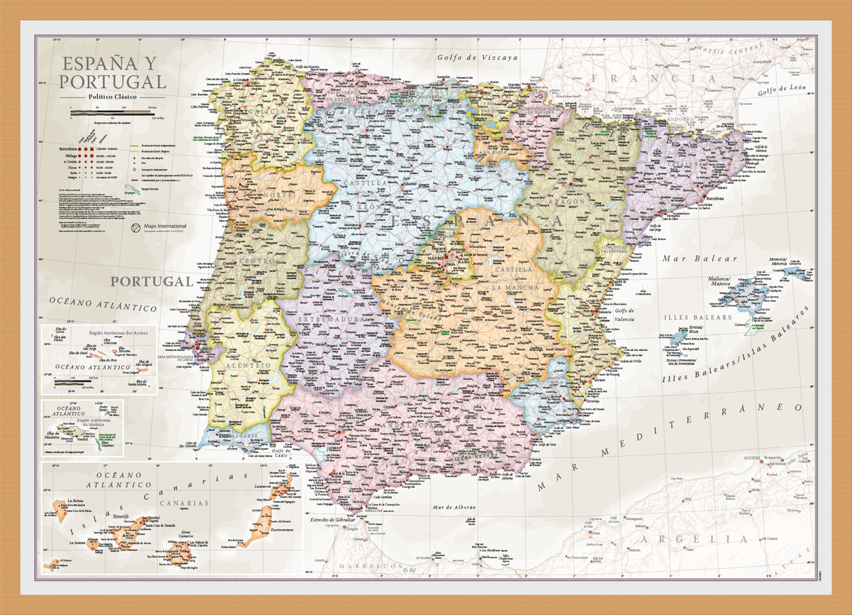 CM01745_S_WDOAK - Spain and Portugal Classic Wall Map