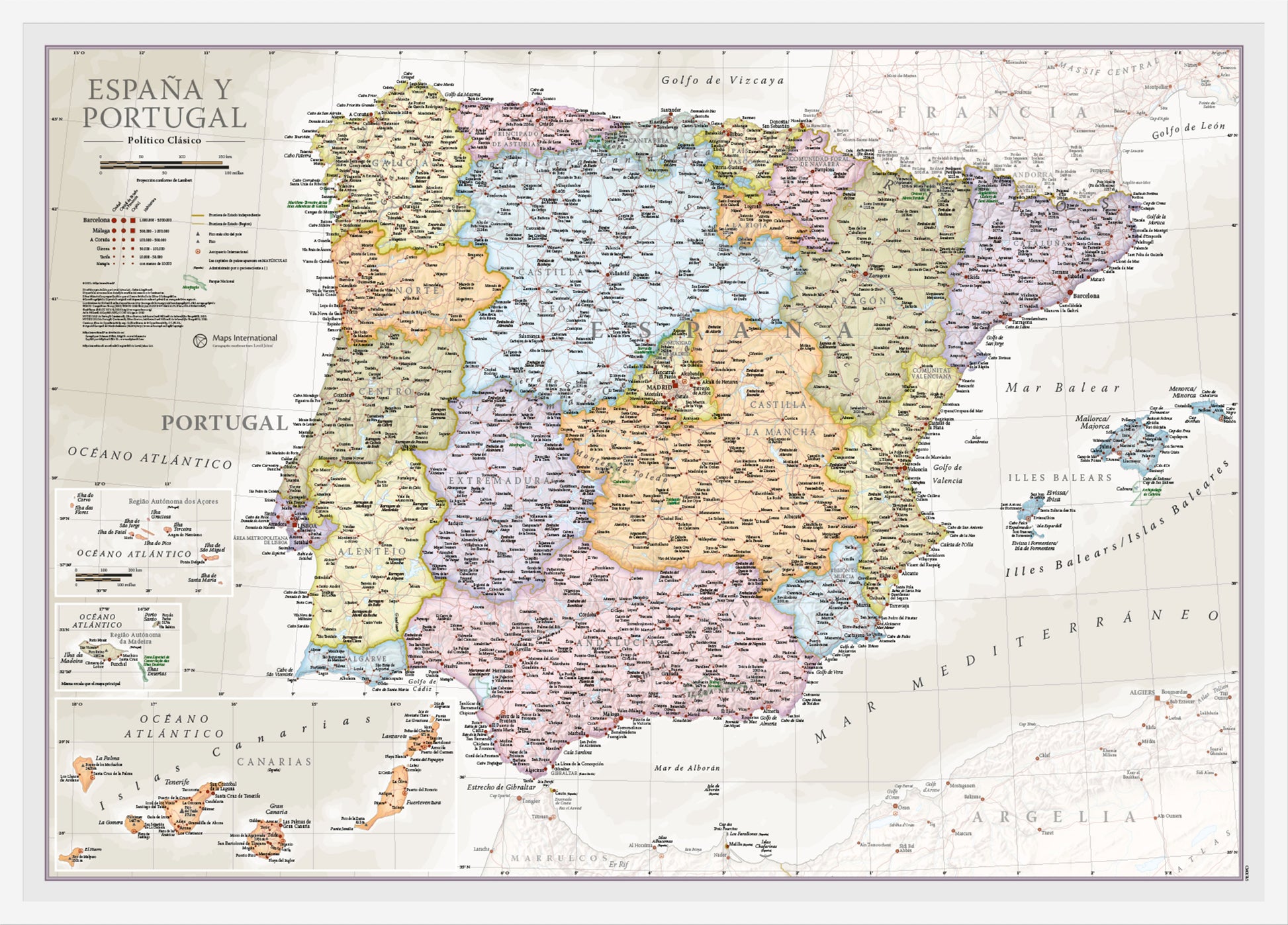 CM01745_M_WDWHI - Spain and Portugal Classic Wall Map