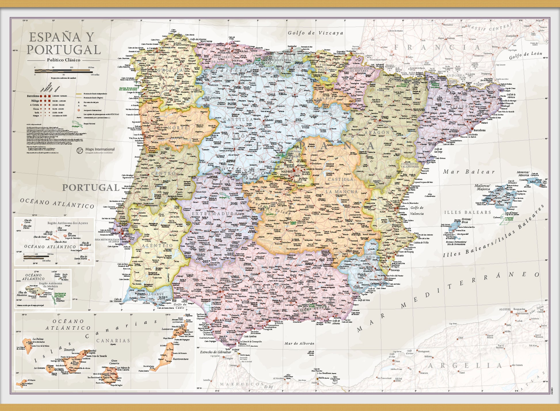 CM01745_S_LWDHB - Spain and Portugal Classic Wall Map