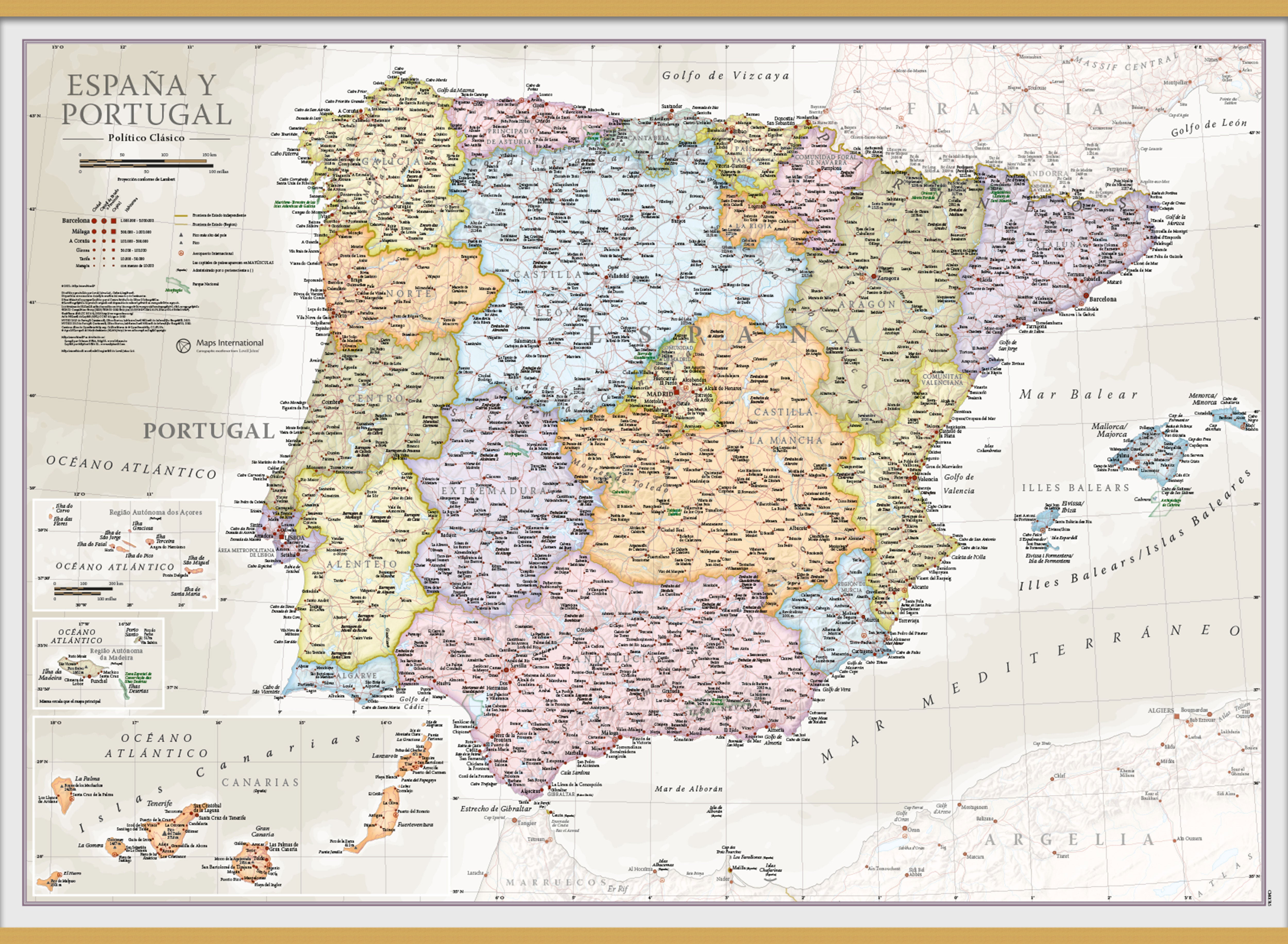 CM01745_S_LWDHB - Spain and Portugal Classic Wall Map
