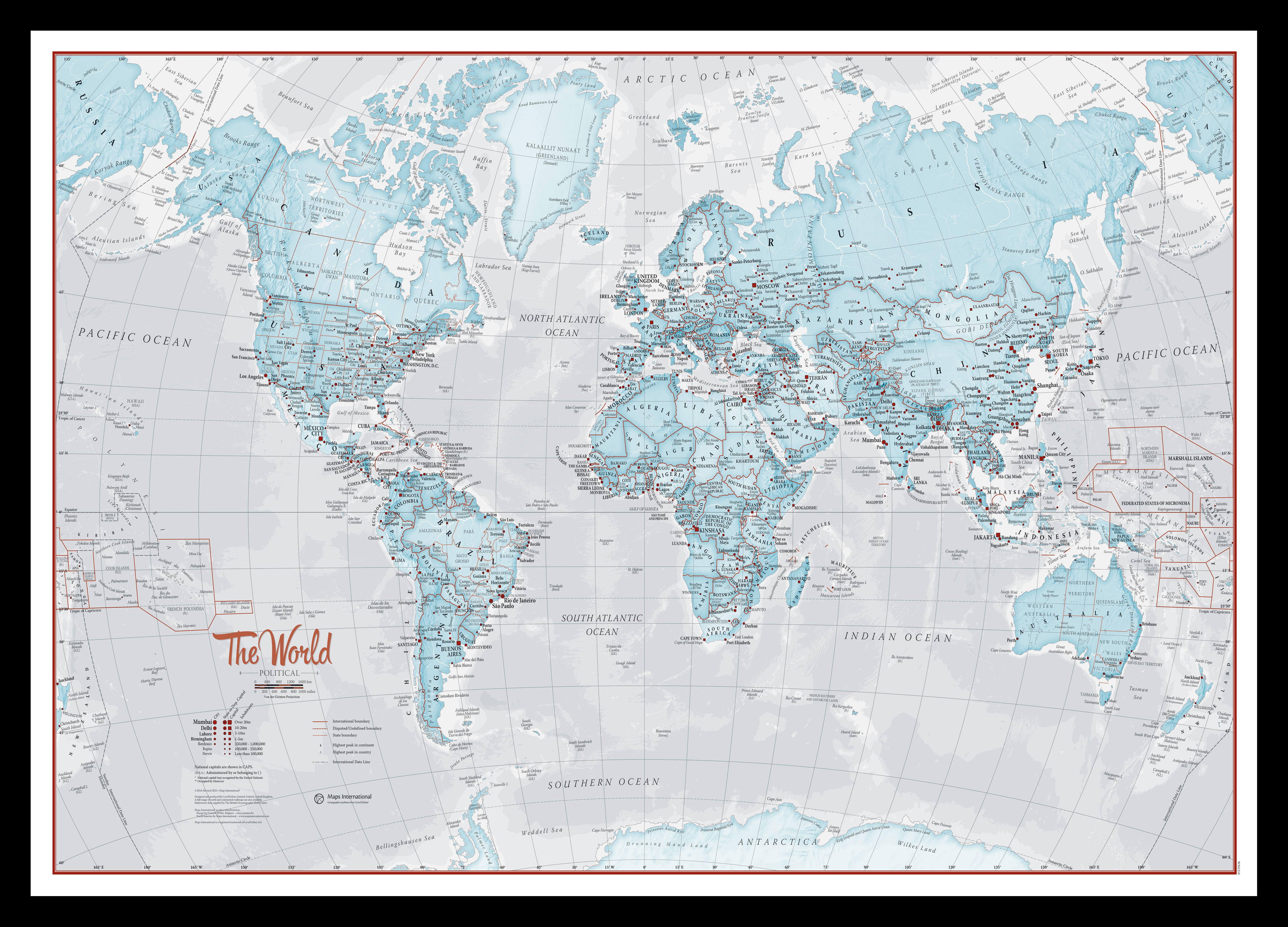 The World Is Art Wall Map Aqua Black Frame Pinbl
