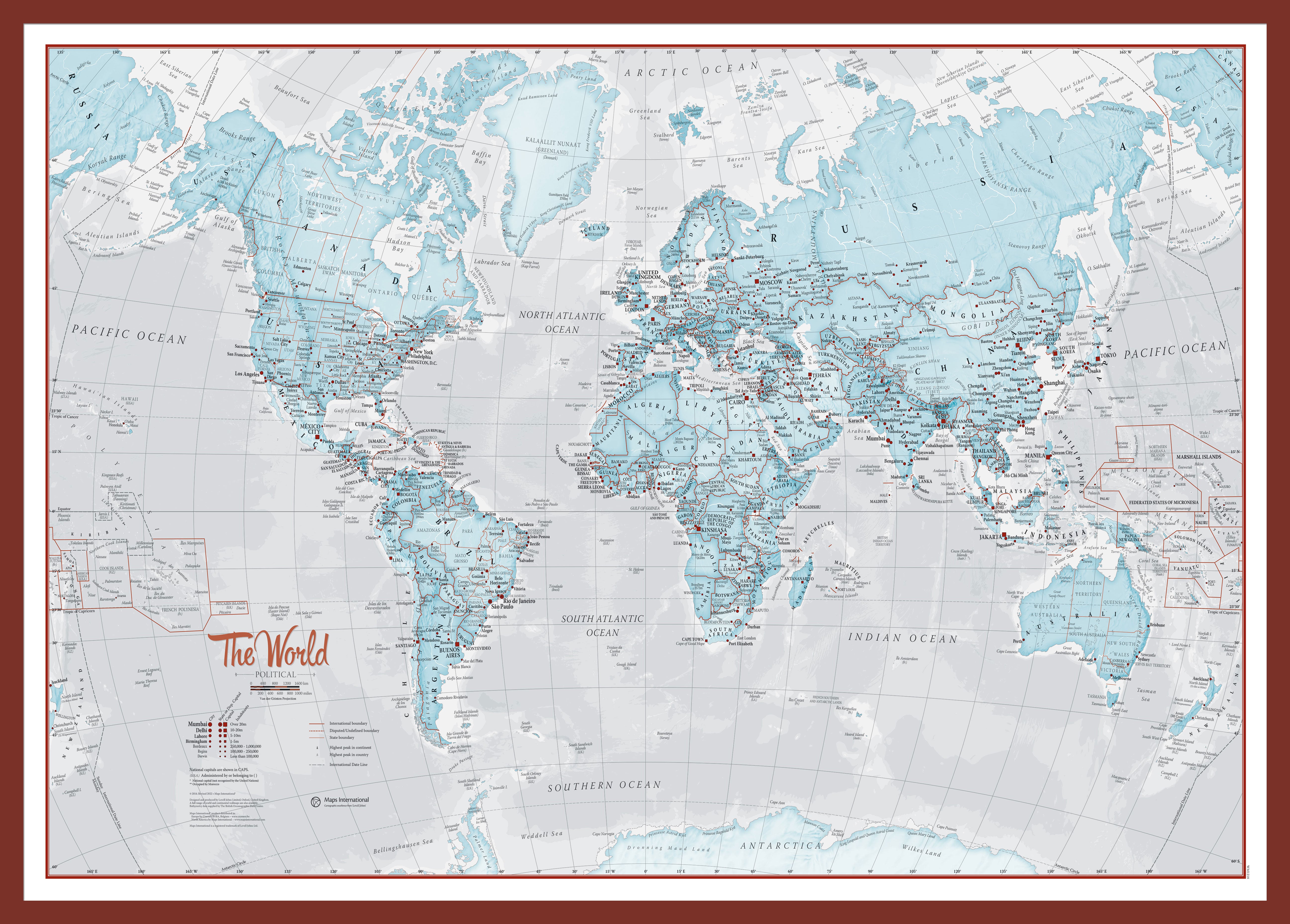 The World Is Art Wall Map Aqua Oak Frame Pinok