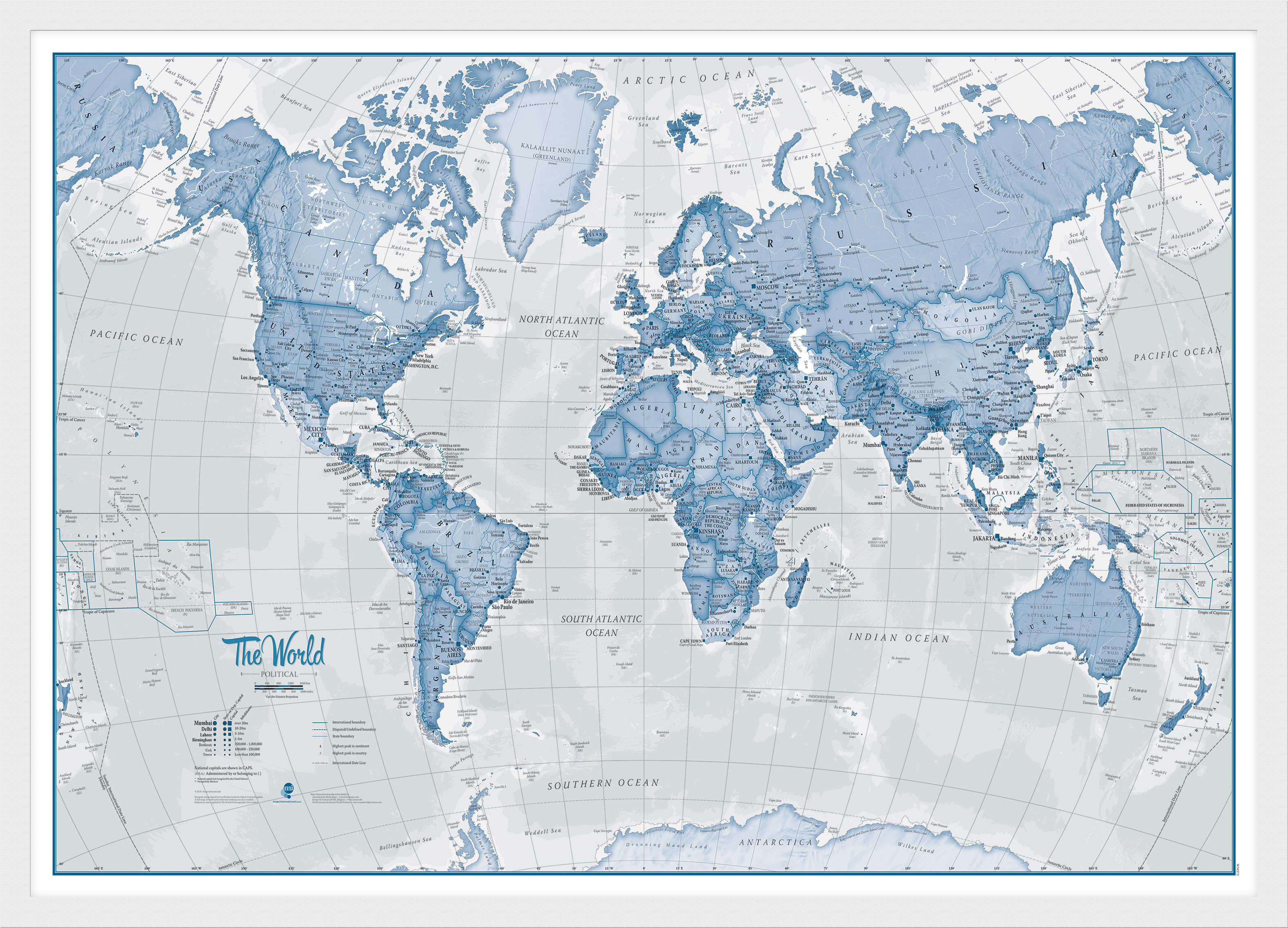 WM00272_S_BWWHI - The World Is Art - Wall Map Blue
