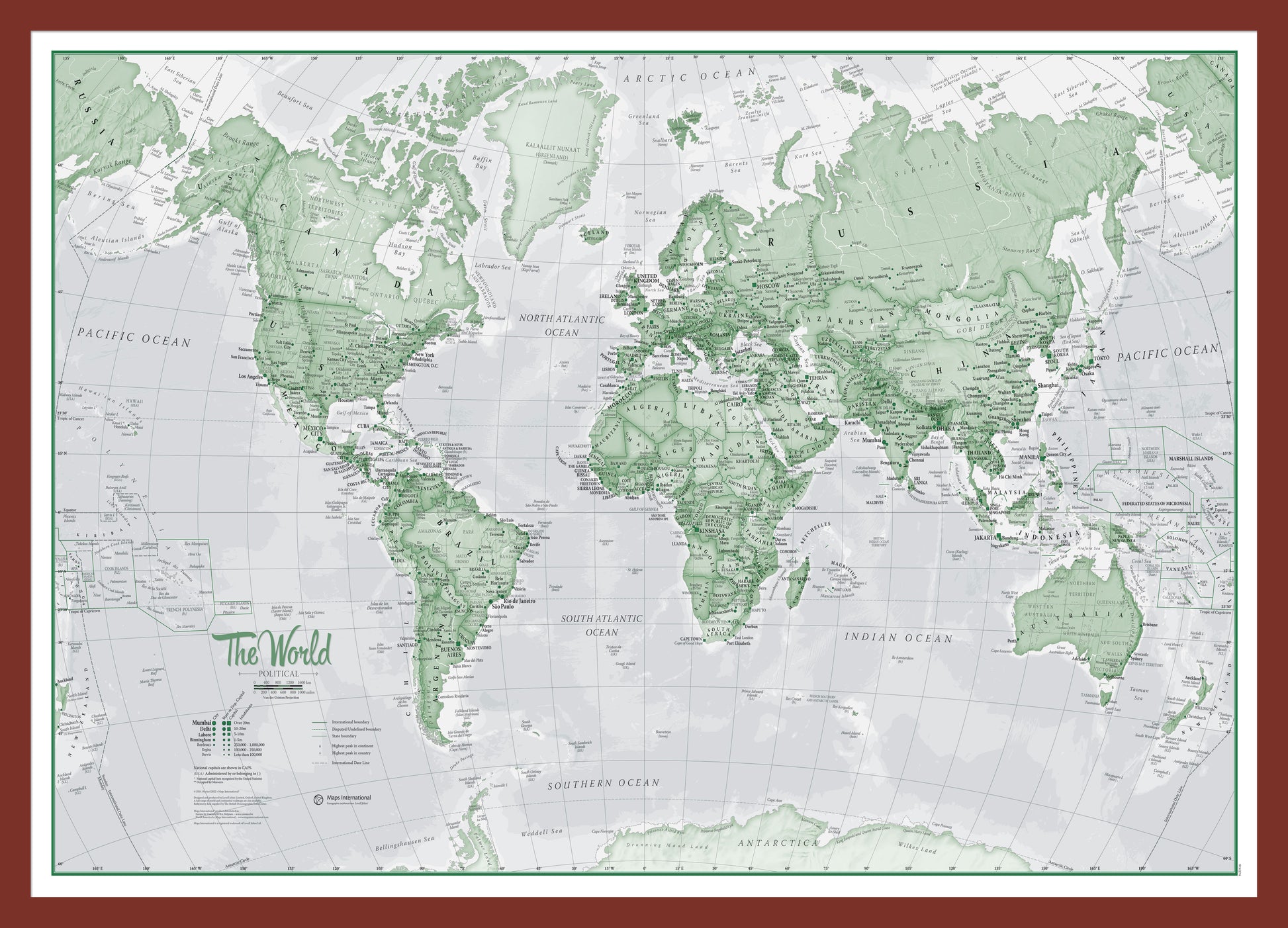 The World Is Art Wall Map Green Oak Frame Pinok